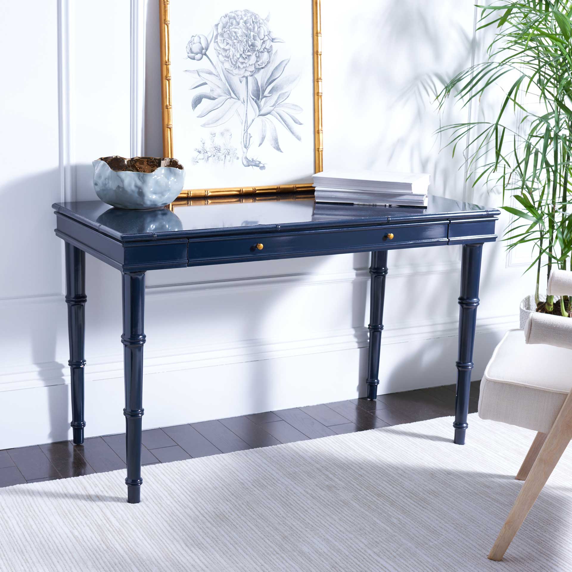 Noemi Single Drawer Writing Desk Navy Blue/Gold - Image 4