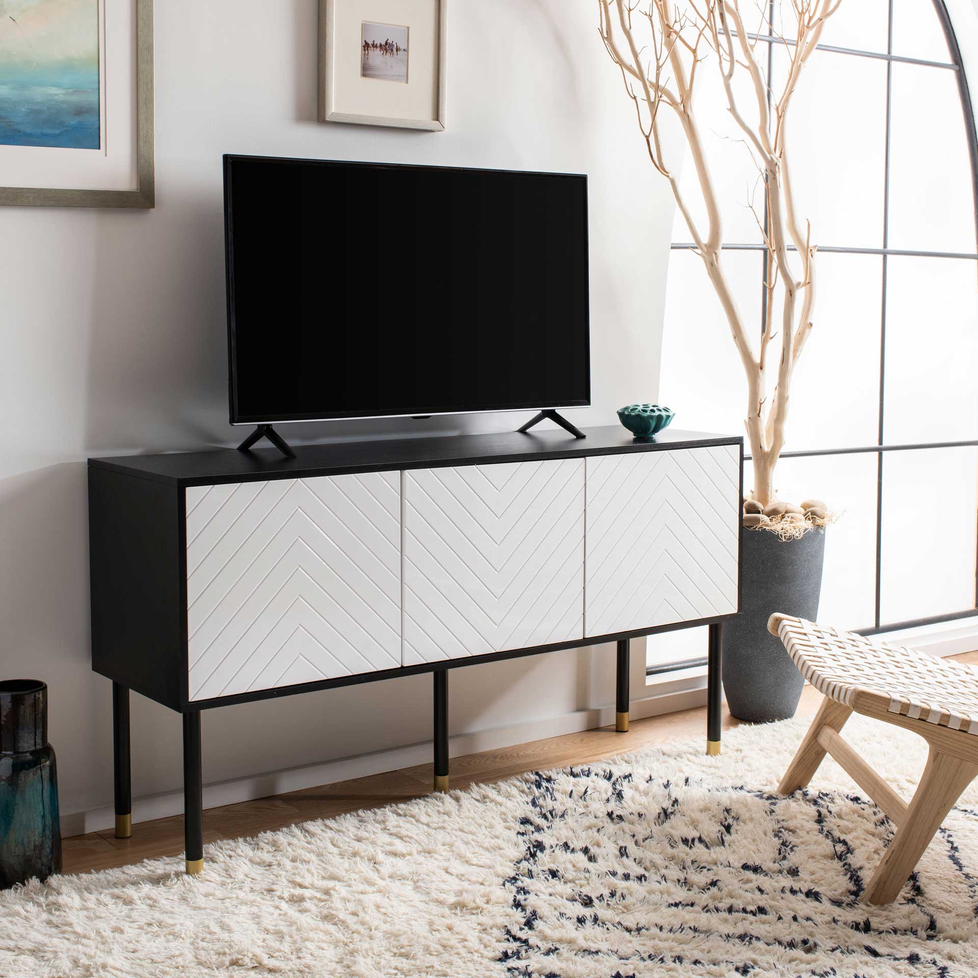 Oaklee TV Stand Black/White/Gold - Image 7