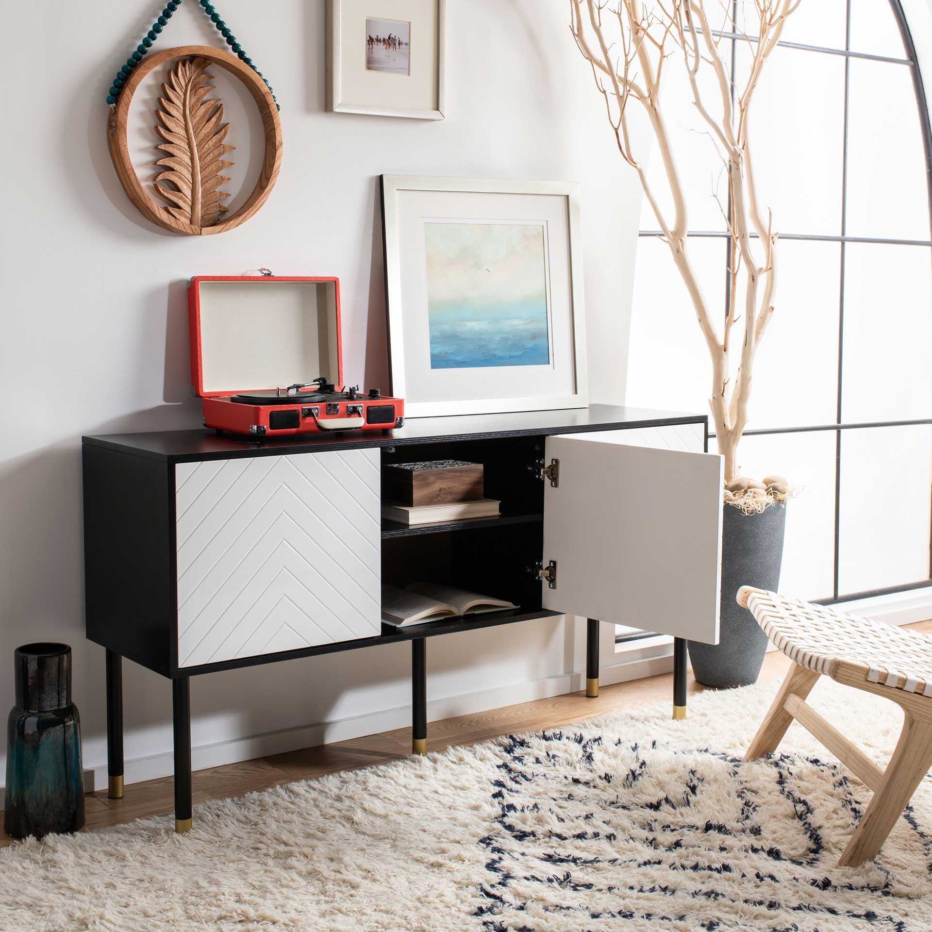 Oaklee TV Stand Black/White/Gold - Image 8