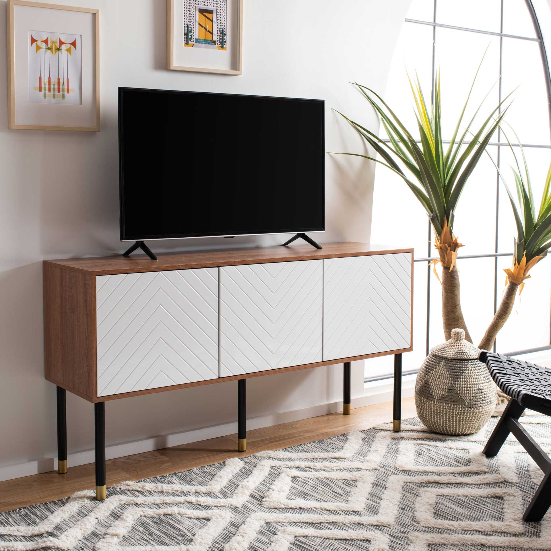 Oaklee TV Stand Natural/White/Black/Gold - Image 7
