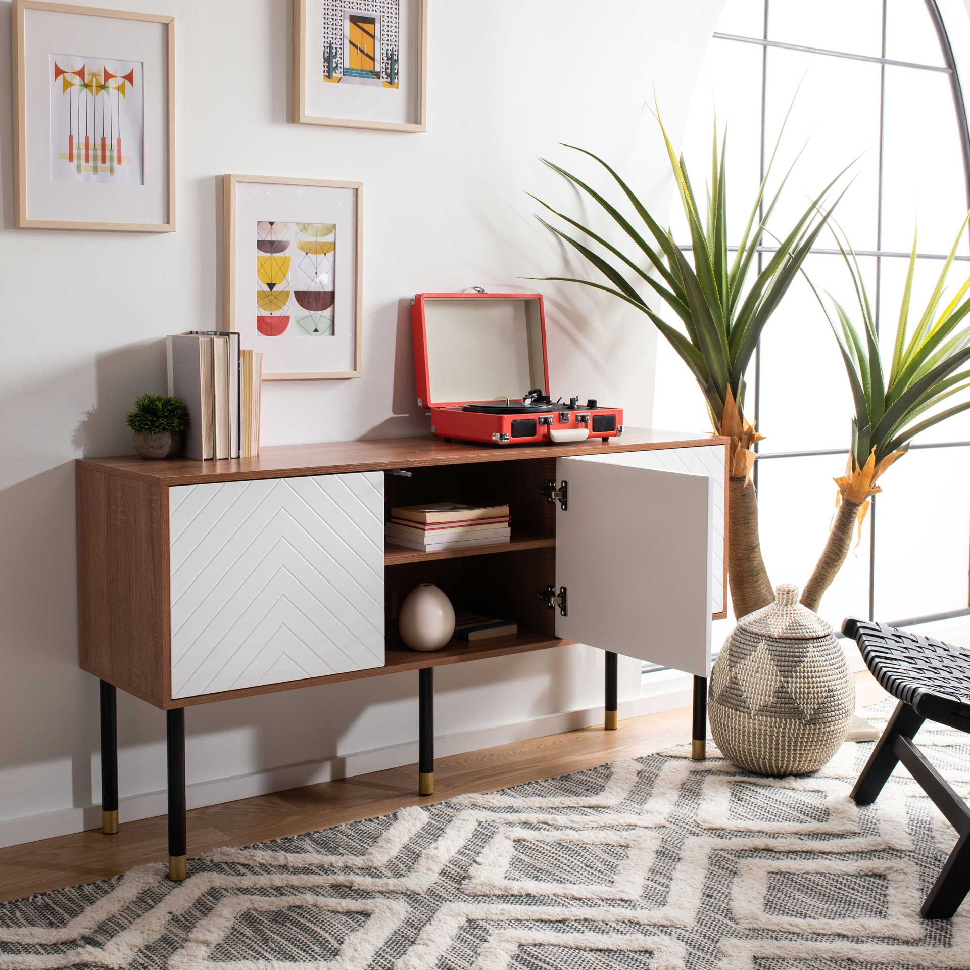 Oaklee TV Stand Natural/White/Black/Gold - Image 8