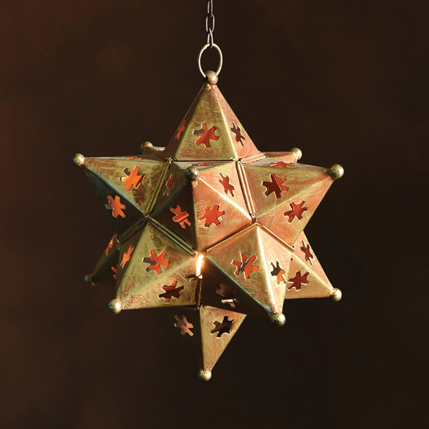 Octavia Hanging Star Metal Lantern Antique Gold - Image 2