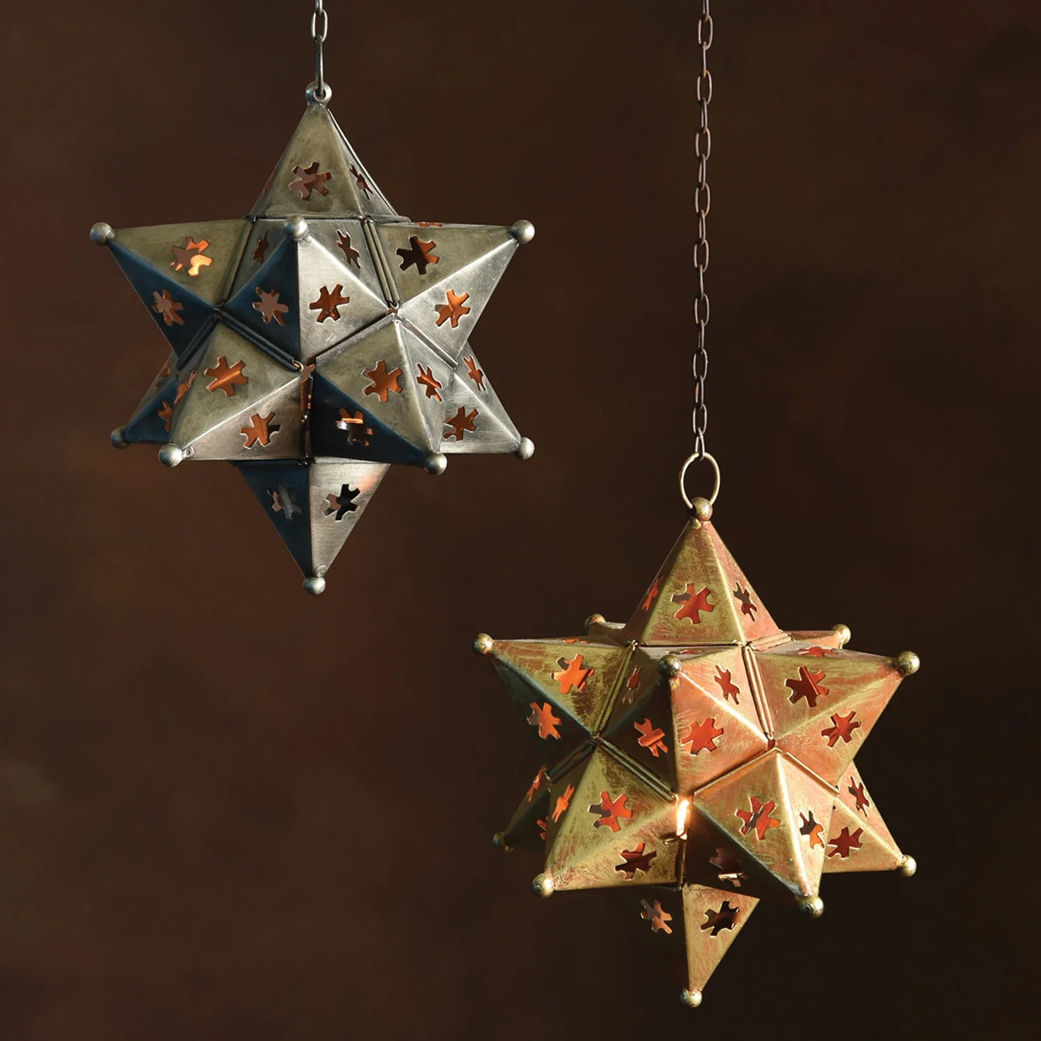 Octavia Hanging Star Metal Lantern Antique Gold - Image 3