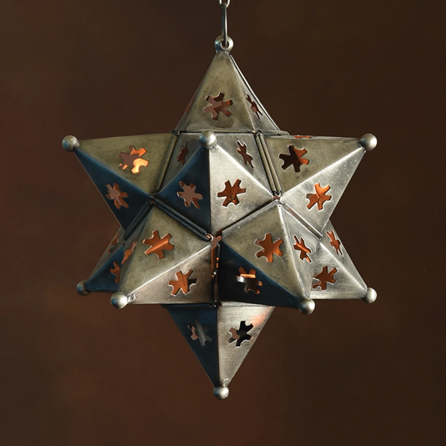 Octavia Hanging Star Metal Lantern Antique Silver - Image 2