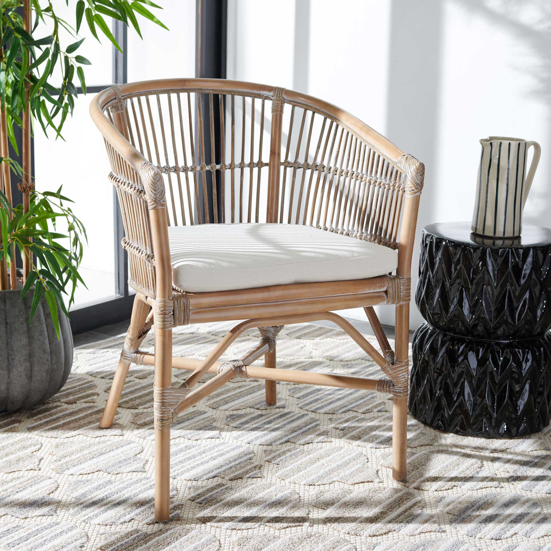 Olivya Rattan Accent Chair With Cushion Gray White Wash - Image 7