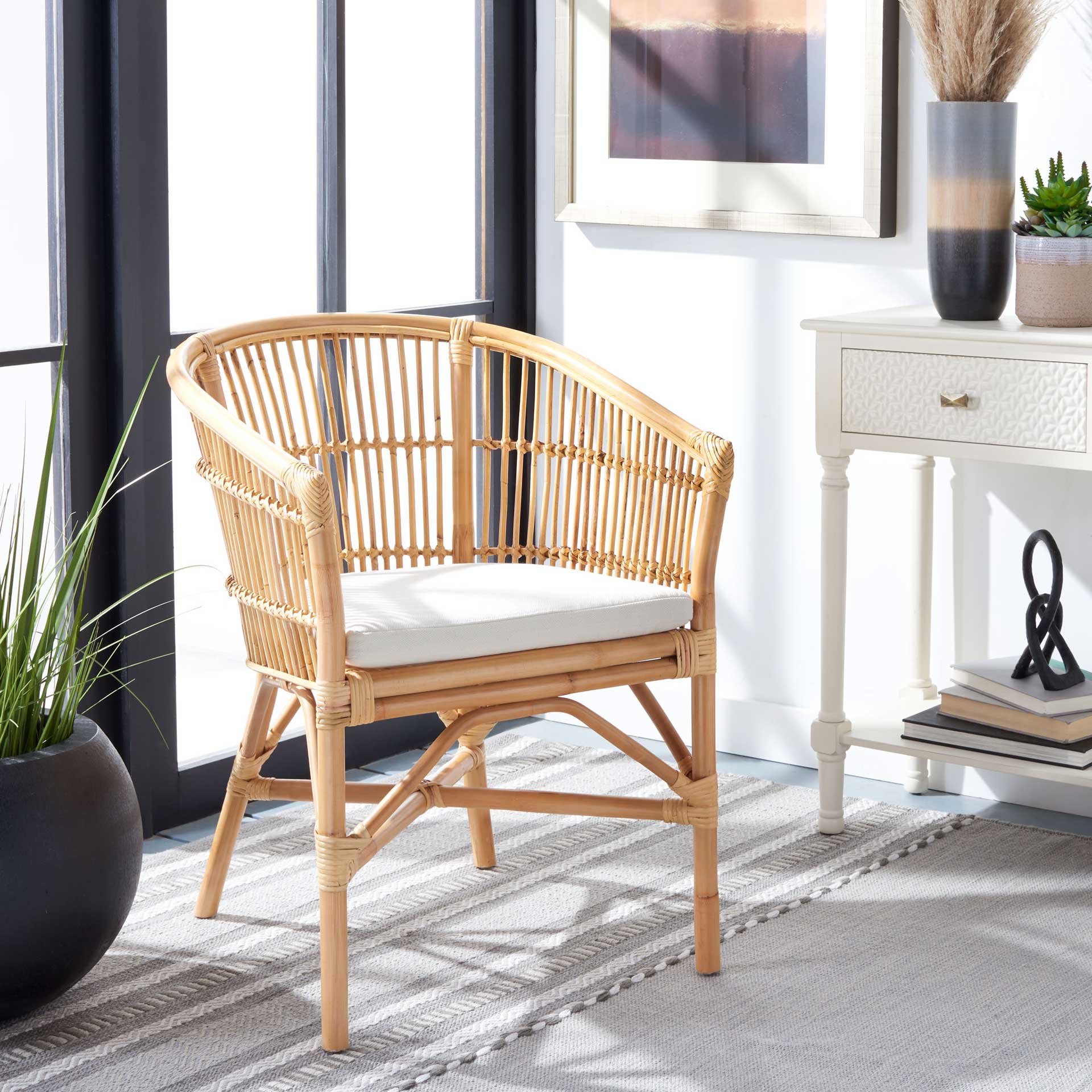 Olivya Rattan Accent Chair With Cushion Natural/White - Image 6