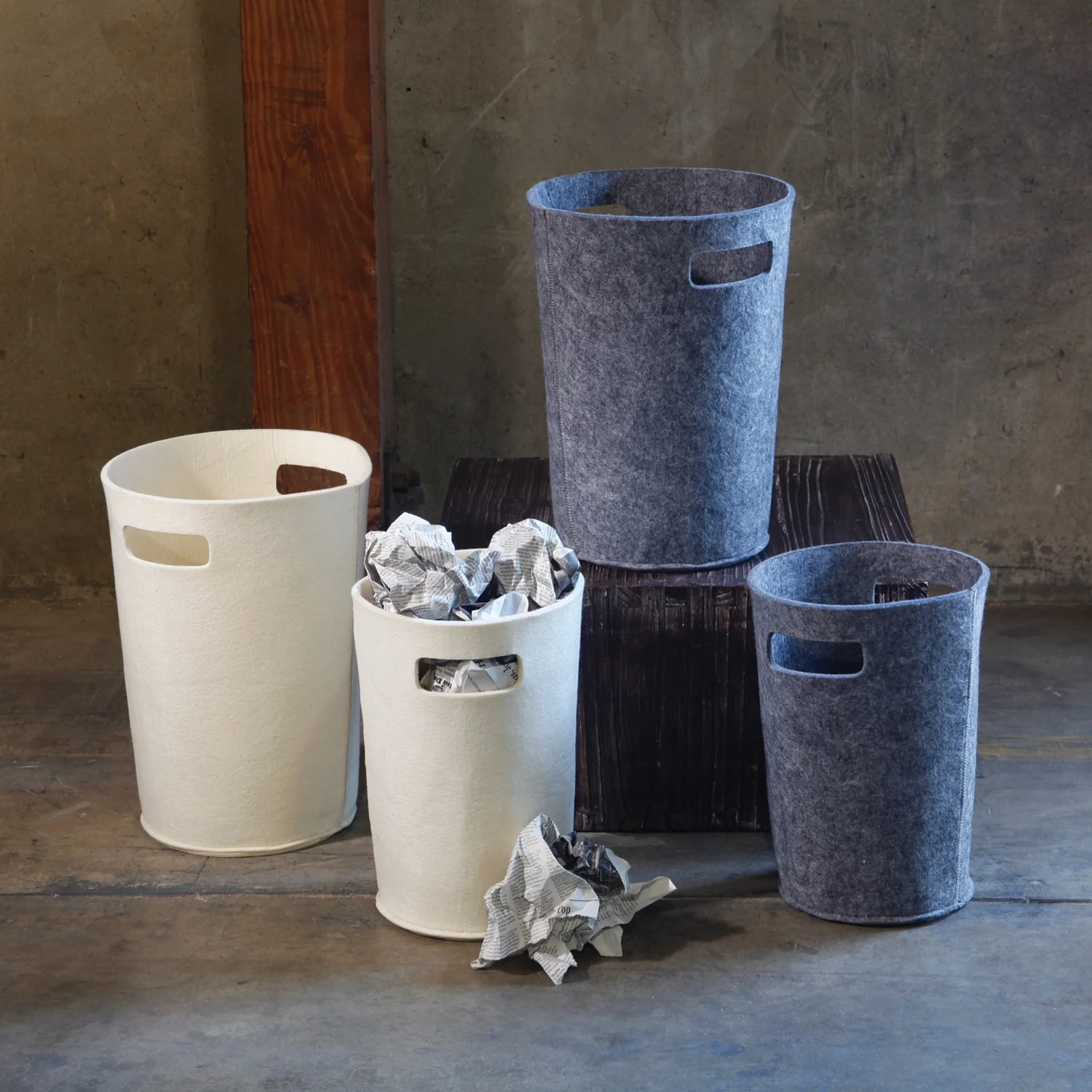 Olt Felt Round Wastebasket Cream - Image 3