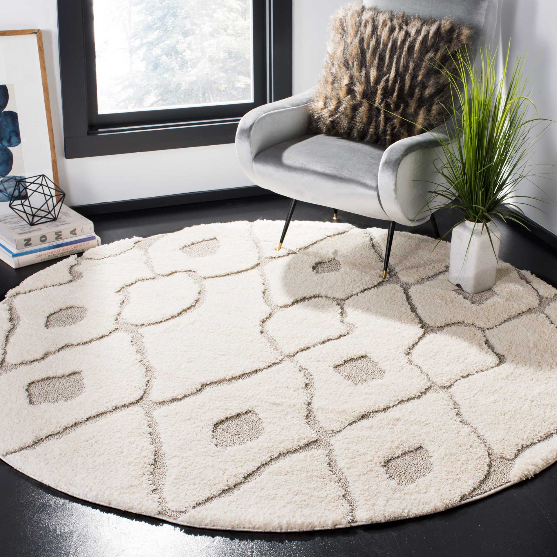 Olympia Shag Cream/Beige Round Rug - Image 3