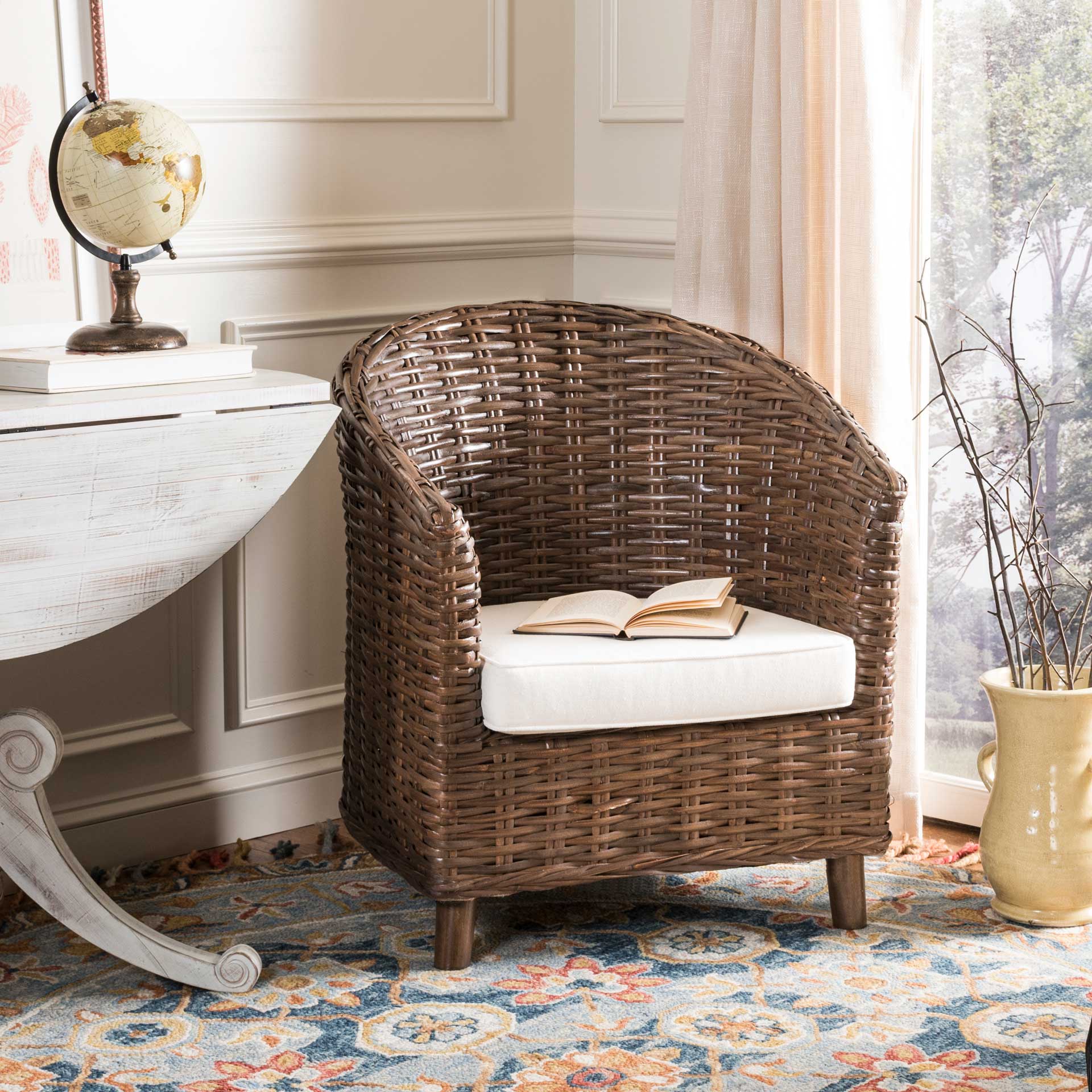 Omar Rattan Barrel Chair Brown/White - Image 10