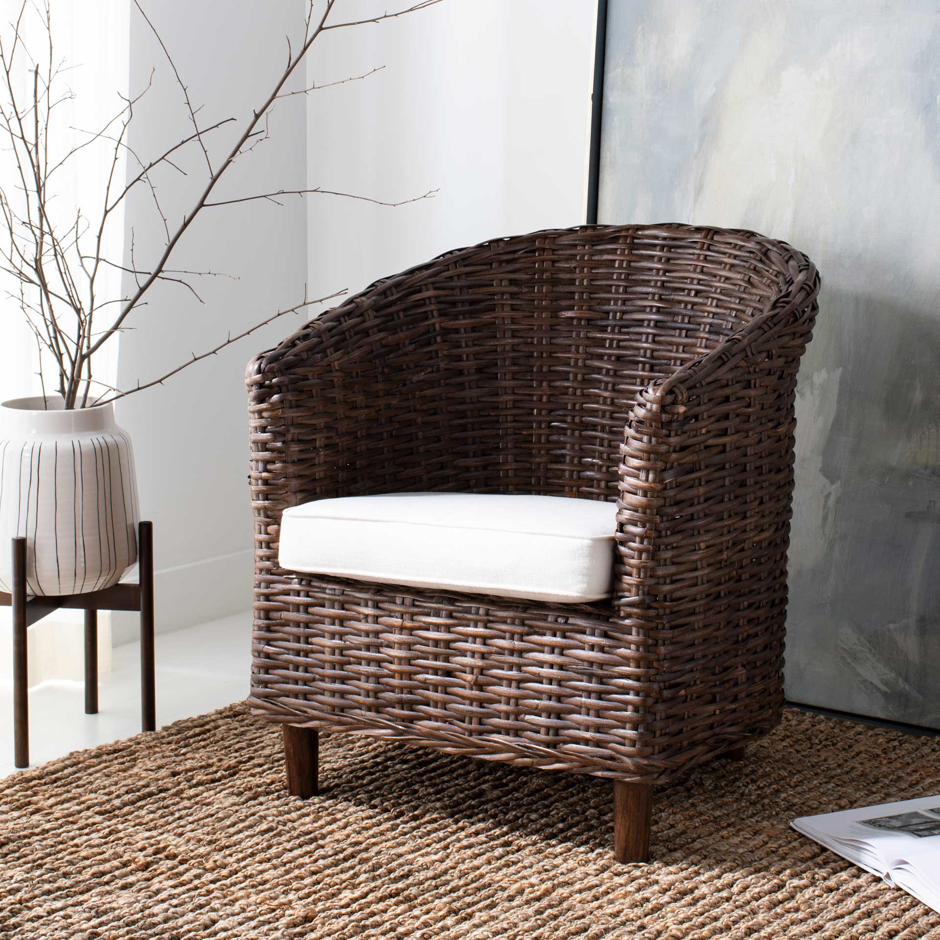 Omar Rattan Barrel Chair Brown/White - Image 9
