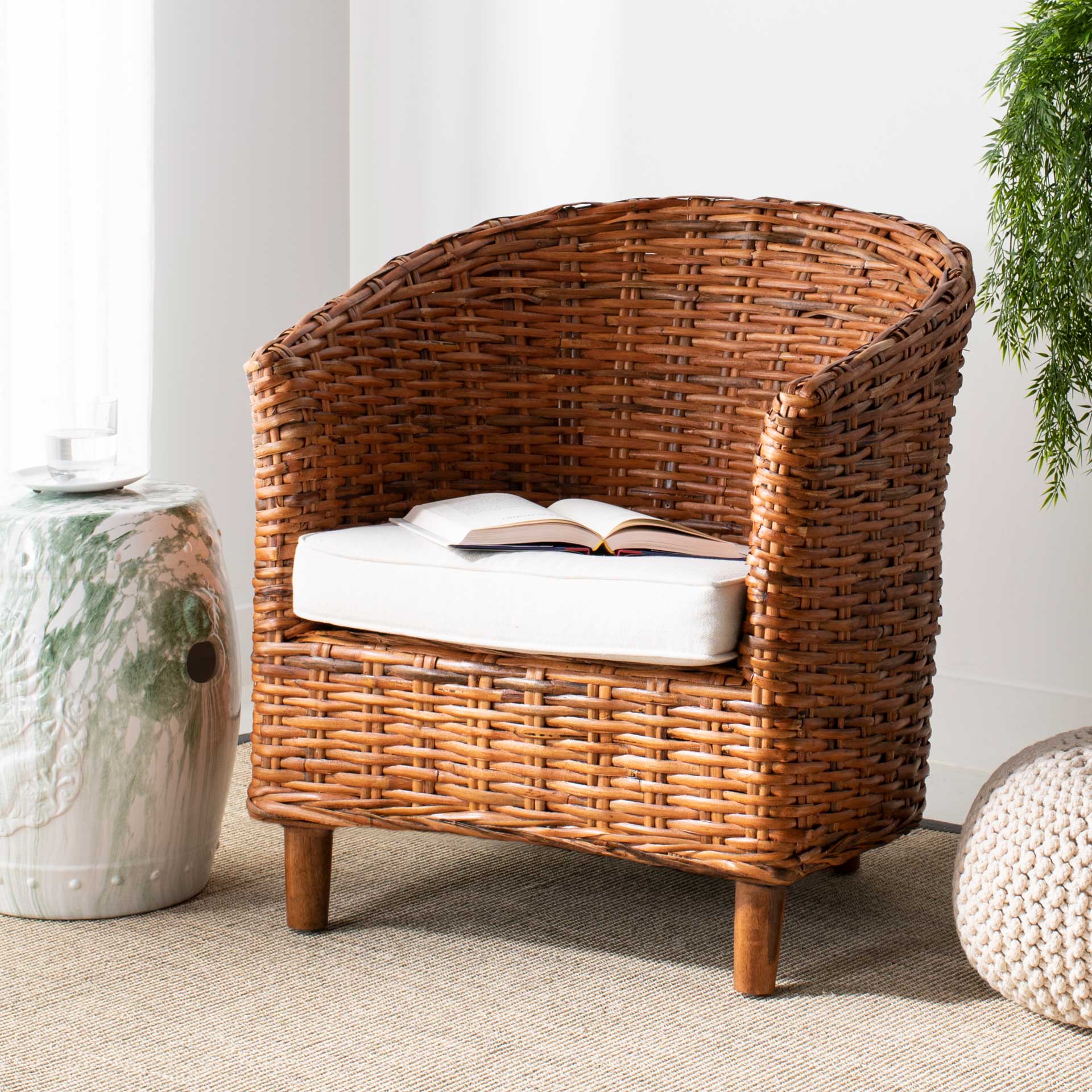 Omar Rattan Barrel Chair Honey/White - Image 8