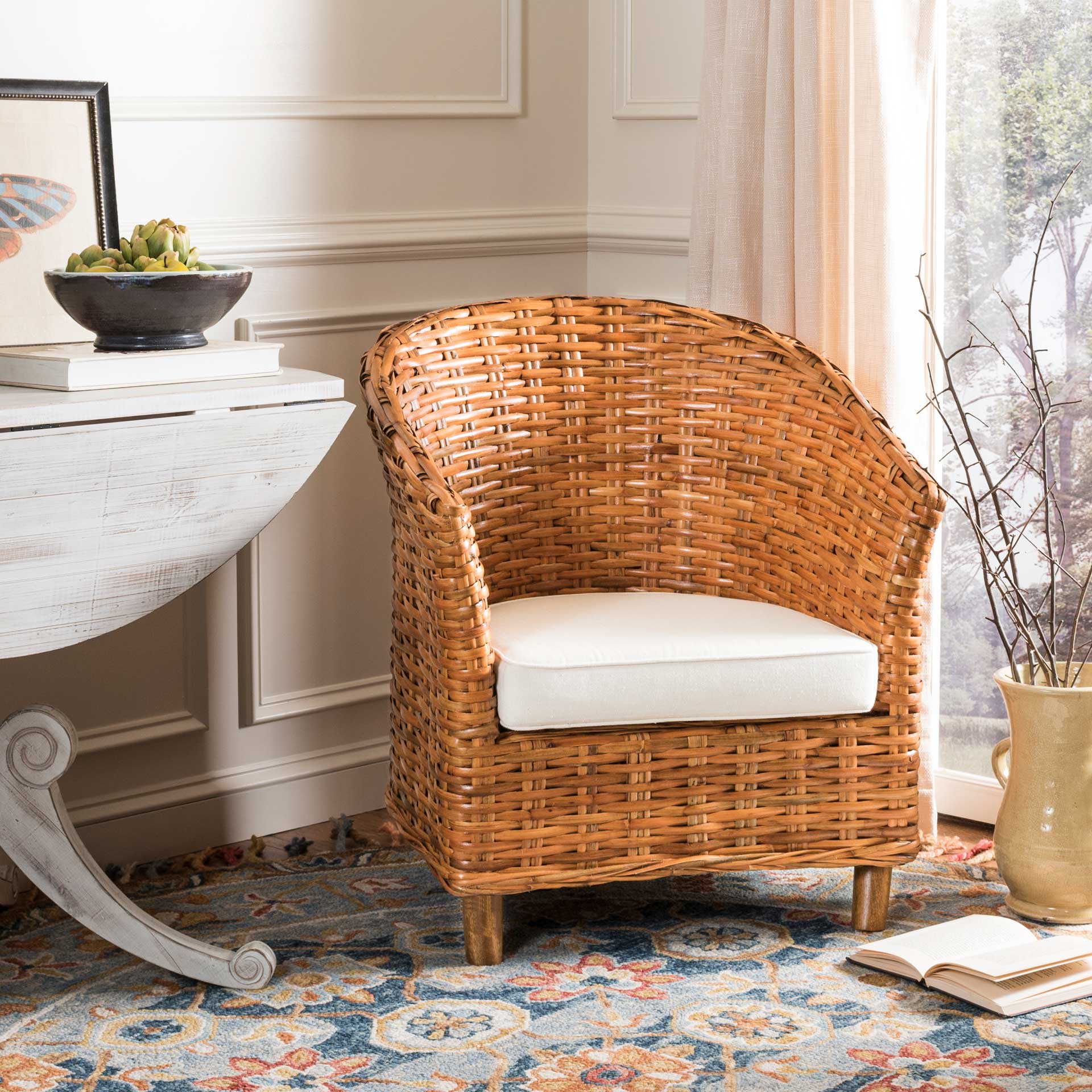 Omar Rattan Barrel Chair Honey/White - Image 9