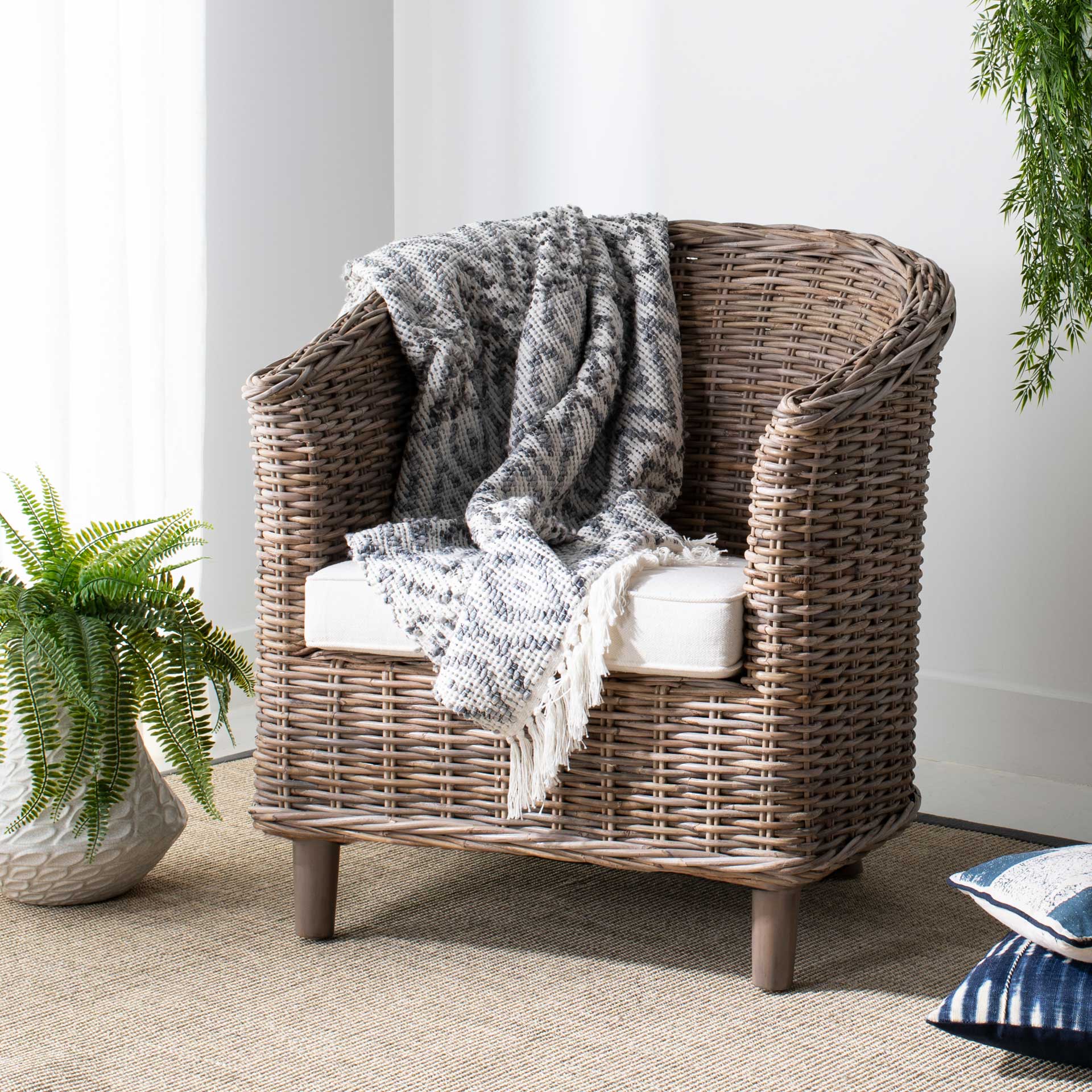 Omar Rattan Barrel Chair Natural/White - Image 9