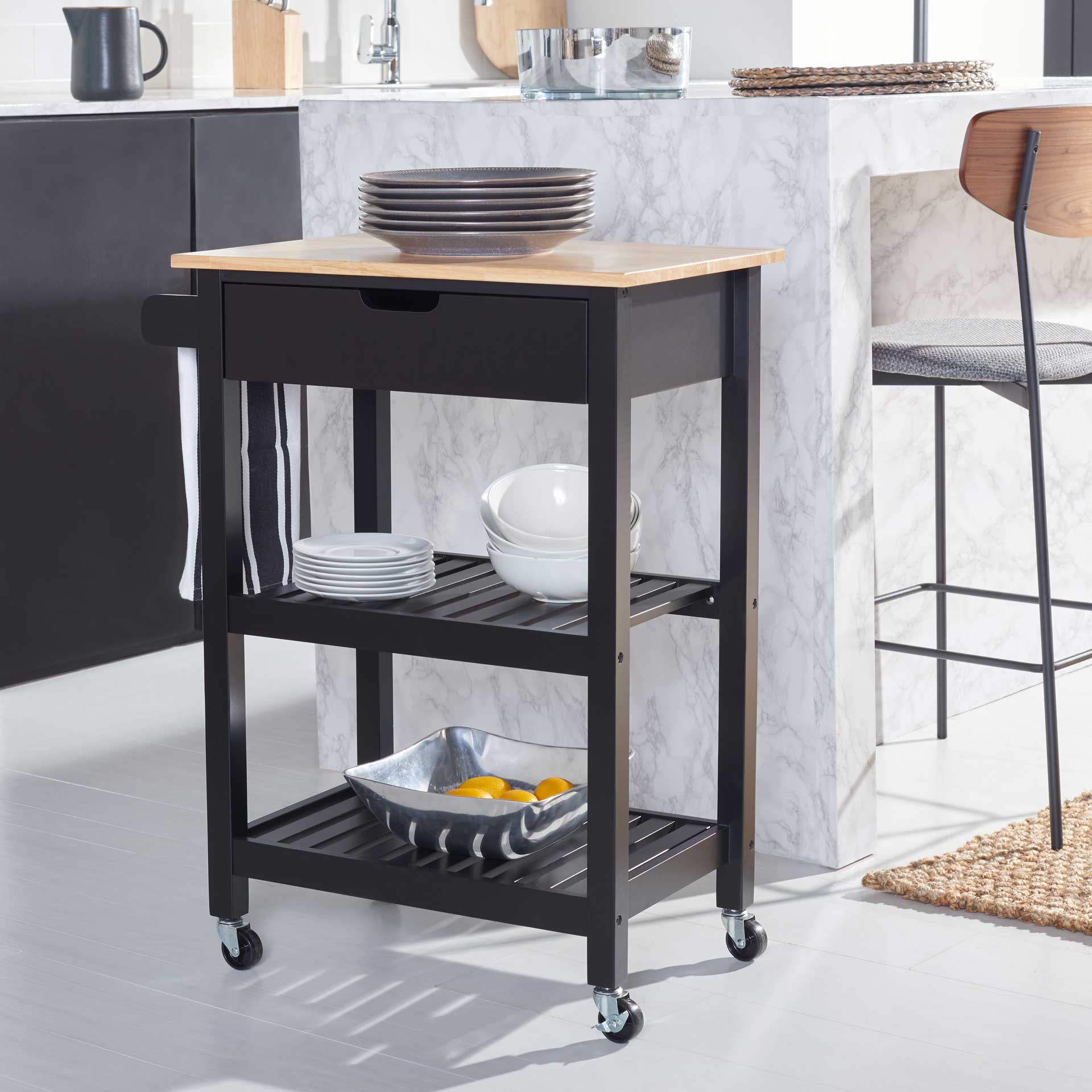 Onan 1 Drawer 2 Shelf Kitchen Cart Black/Natural - Image 4