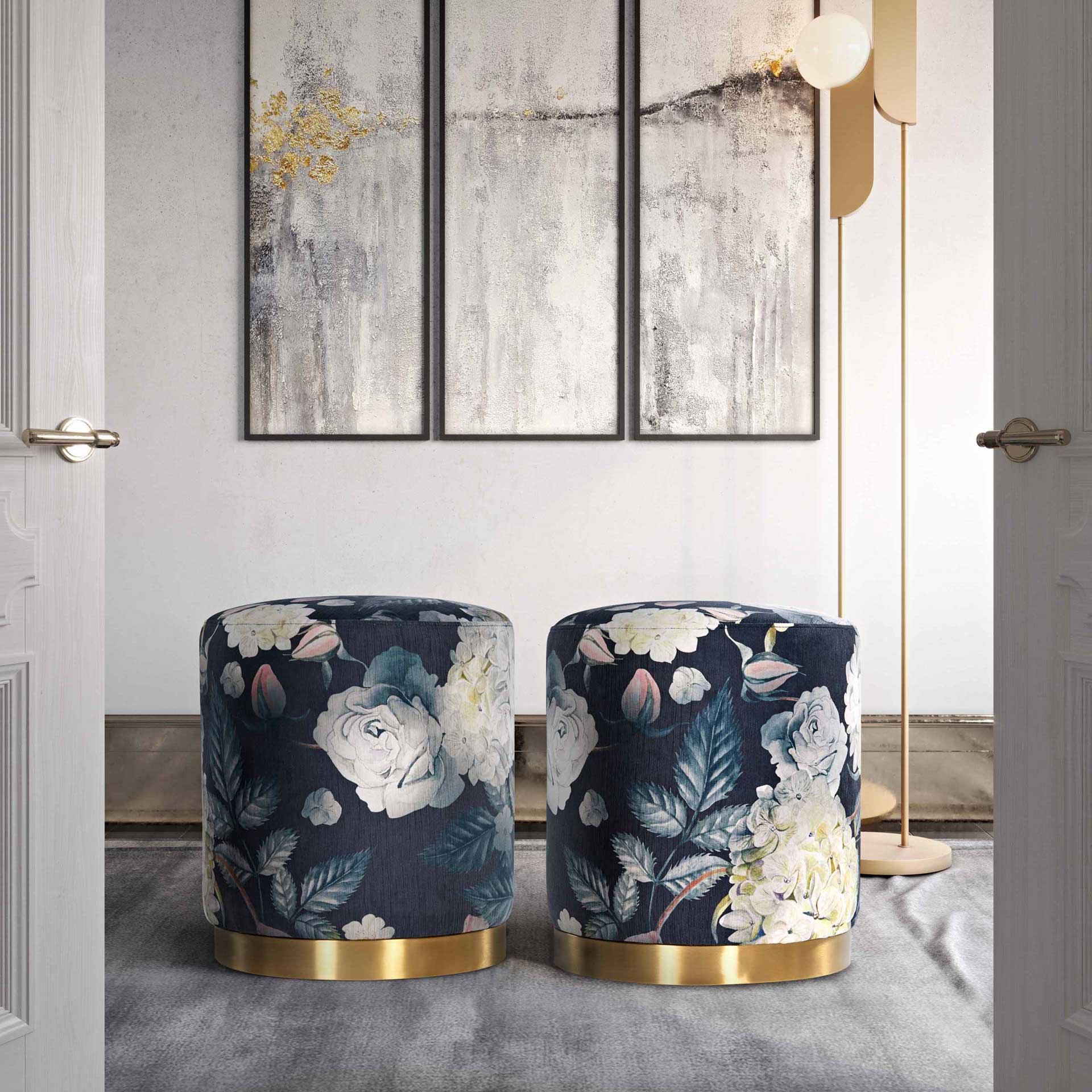 Ophelia Floral Velvet Ottoman Multi - Image 6
