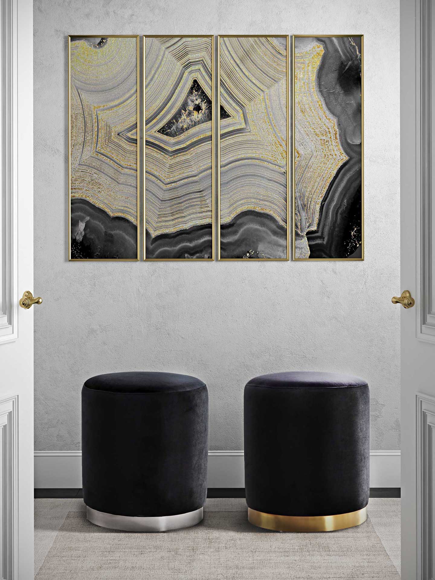 Ophelia Velvet Ottoman Black/Gold - Image 5