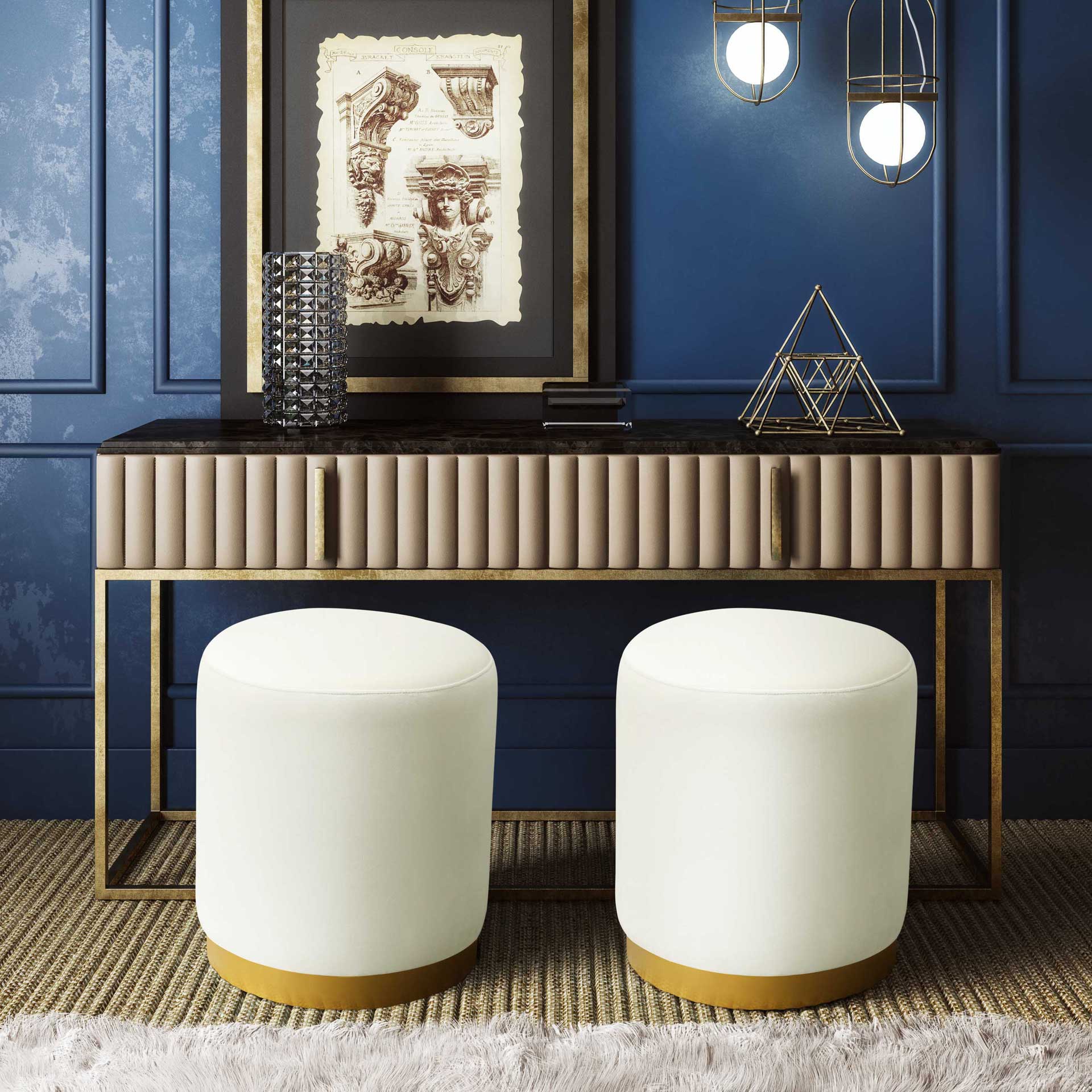 Ophelia Velvet Ottoman Cream/Gold - Image 5
