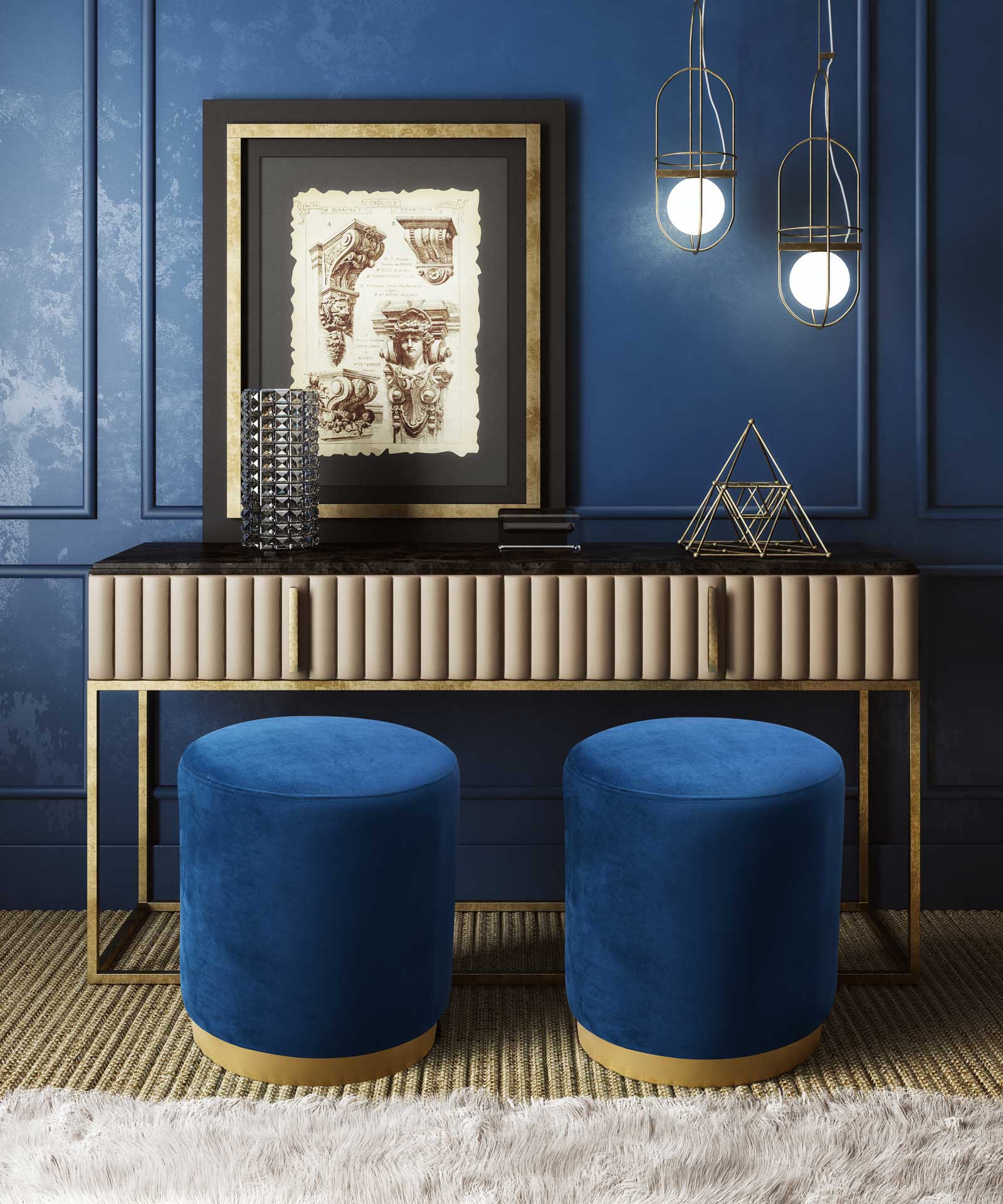 Ophelia Velvet Ottoman Navy - Image 4