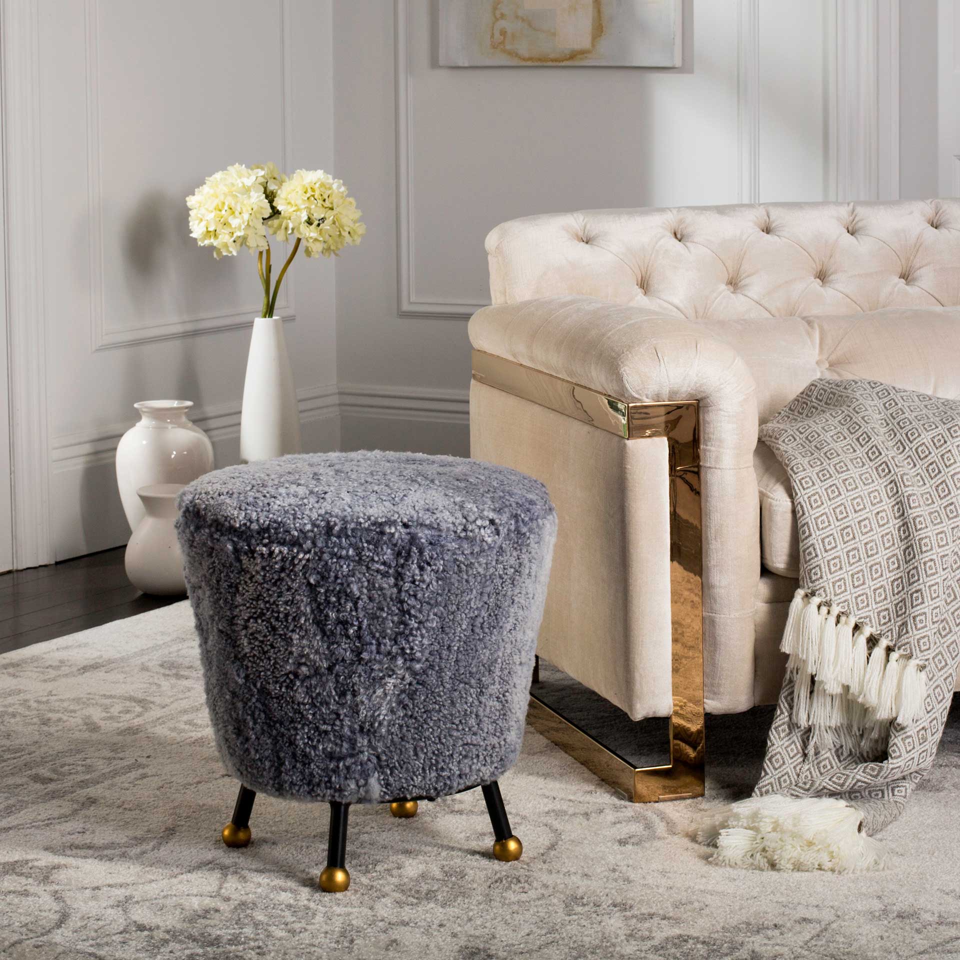 Orbit Retro Sheepskin Ottoman Light Blue - Image 6