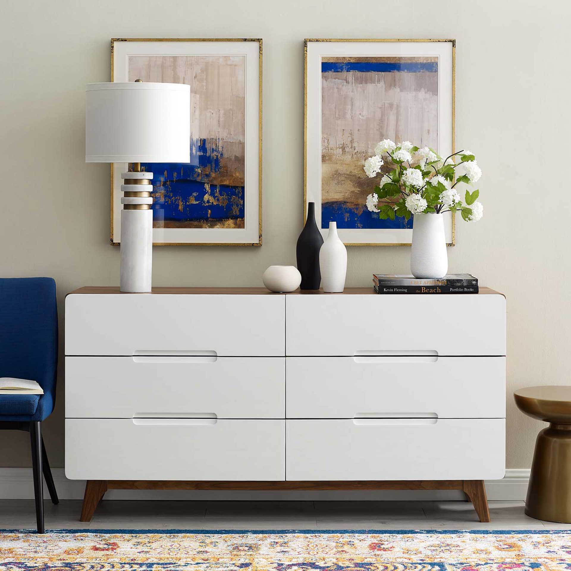 Orion Six-Drawer Wood Dresser Walnut/White - Image 6