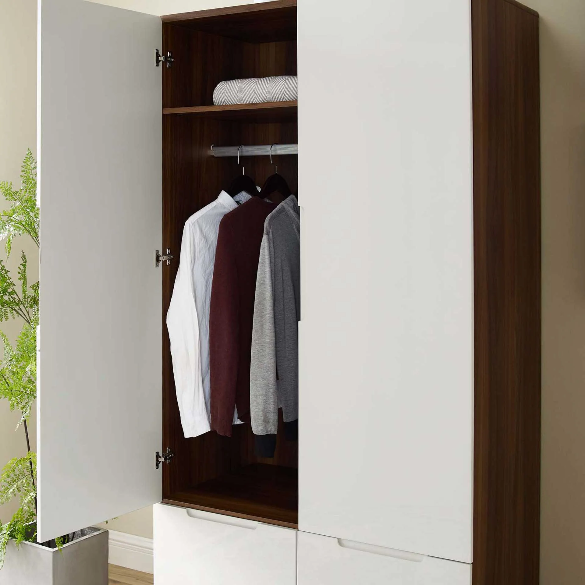 Orion Wood Wardrobe Cabinet Walnut/White - Image 6