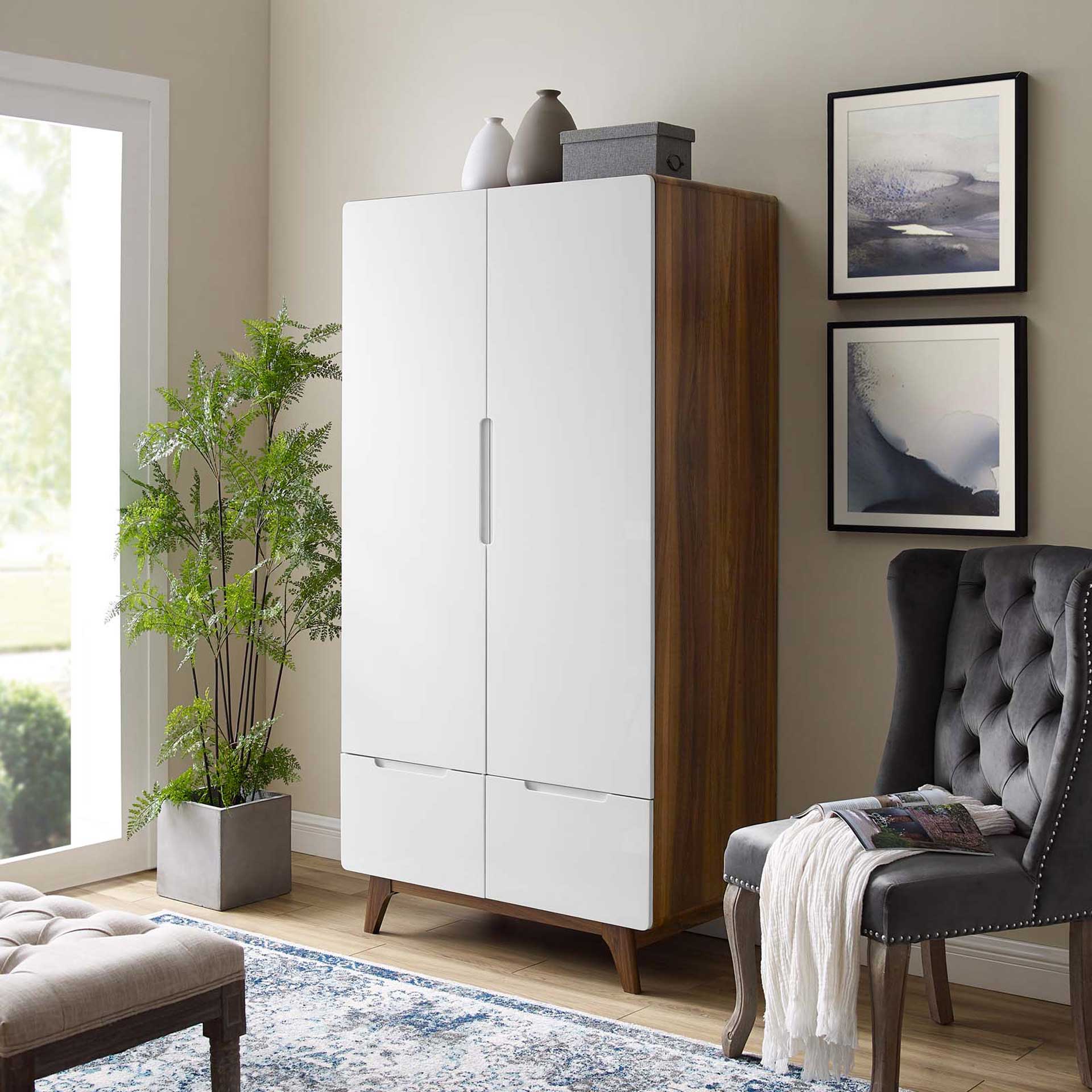 Orion Wood Wardrobe Cabinet Walnut/White - Image 7