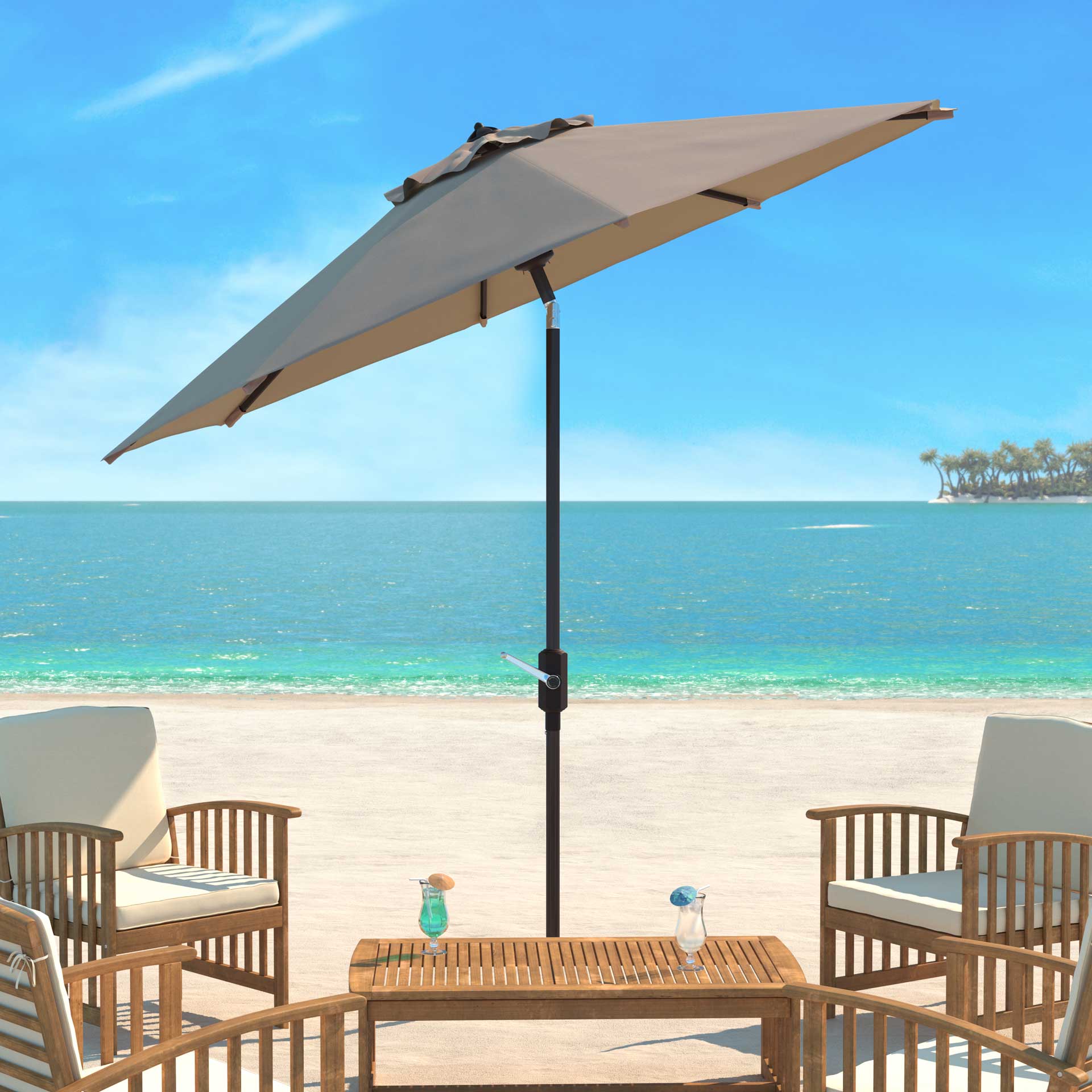Orna Uv Resistant Auto Tilt Crank Umbrella Beige - Image 3