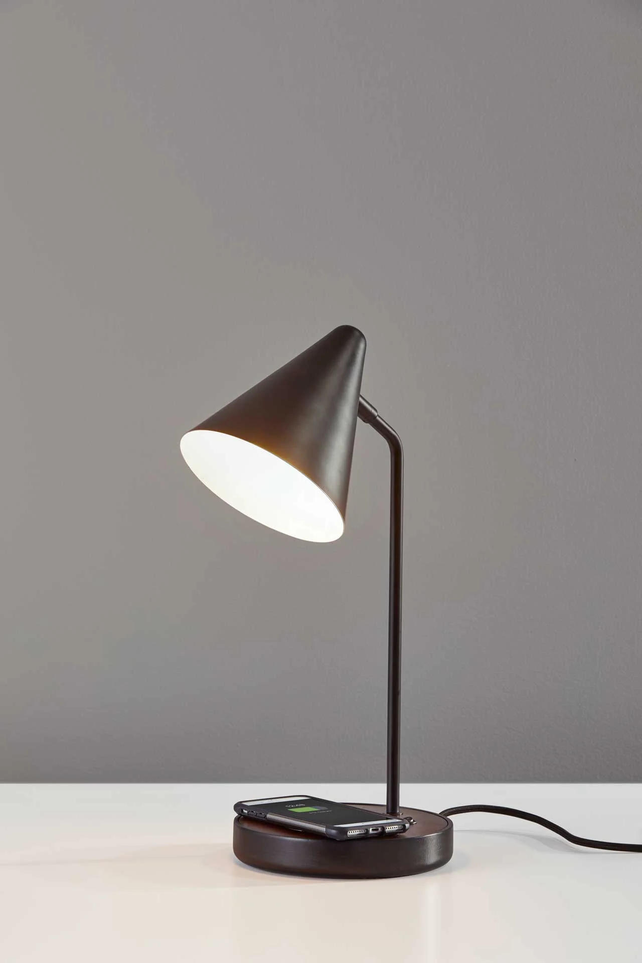 Orvault Wireless Charge Desk Lamp Black/Walnut - Image 4