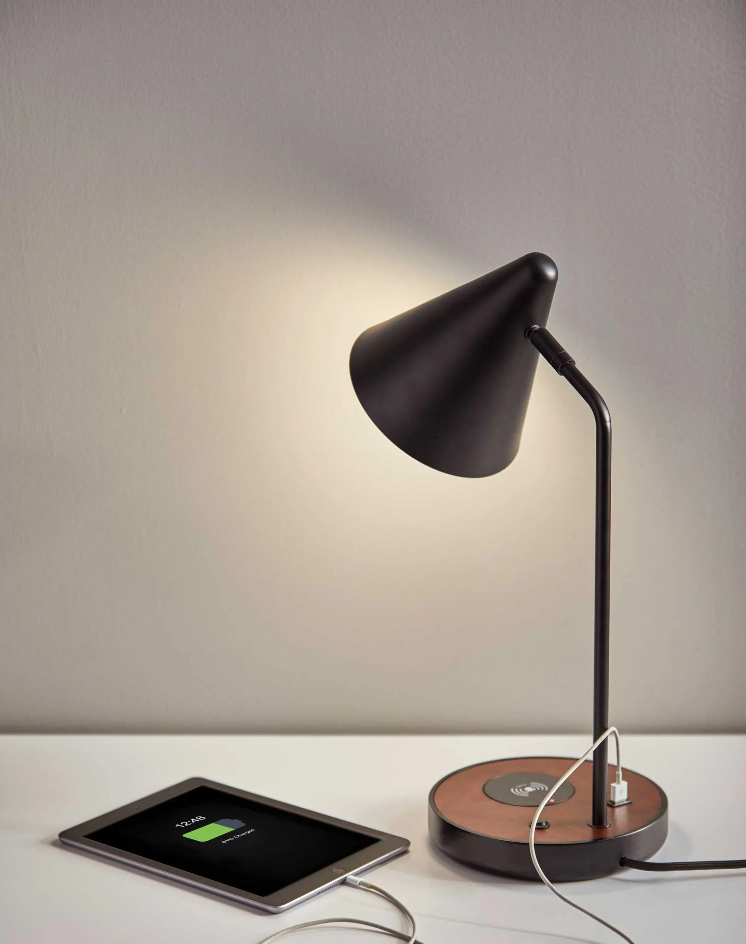 Orvault Wireless Charge Desk Lamp Black/Walnut - Image 5