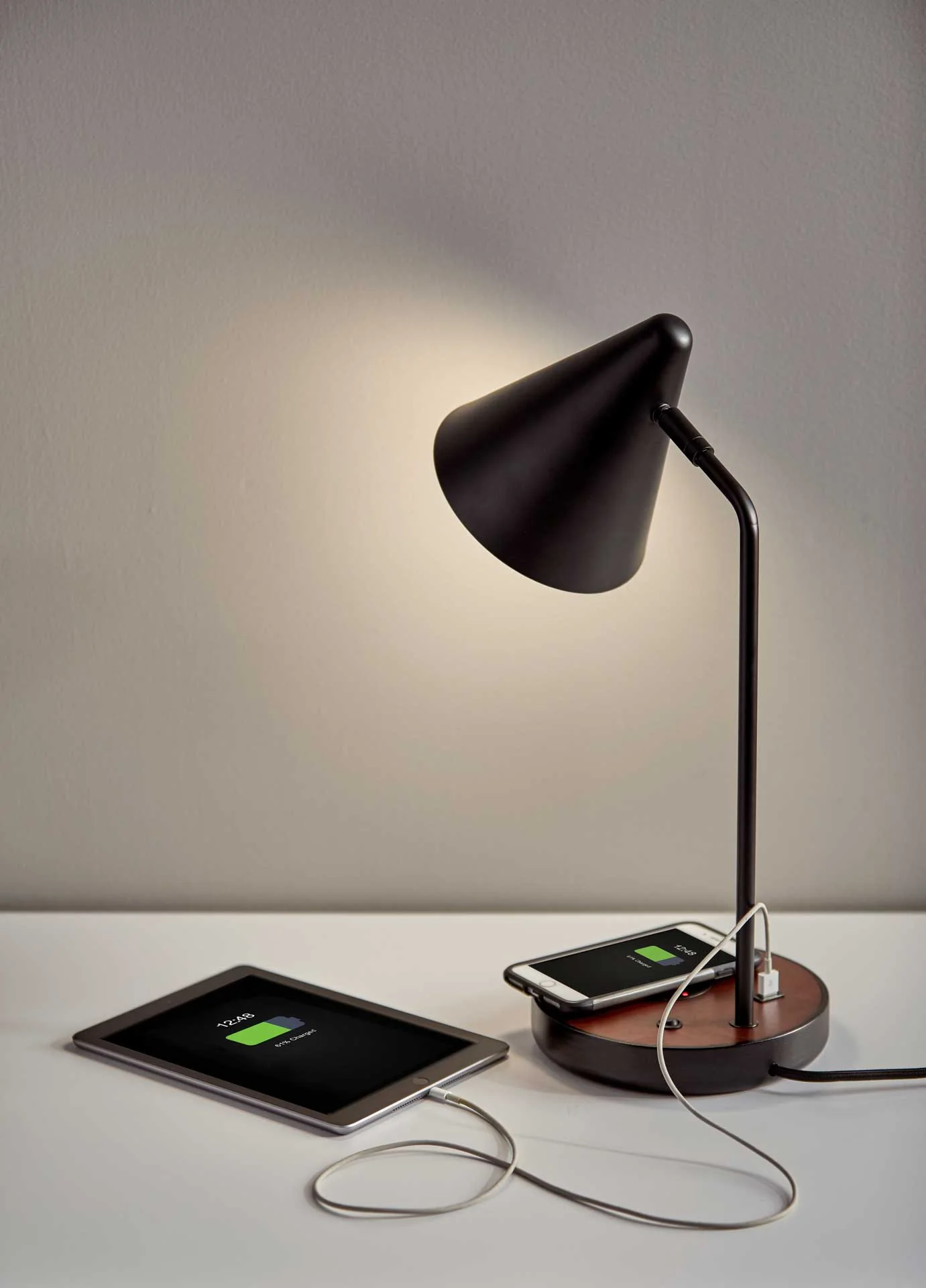 Orvault Wireless Charge Desk Lamp Black/Walnut - Image 6