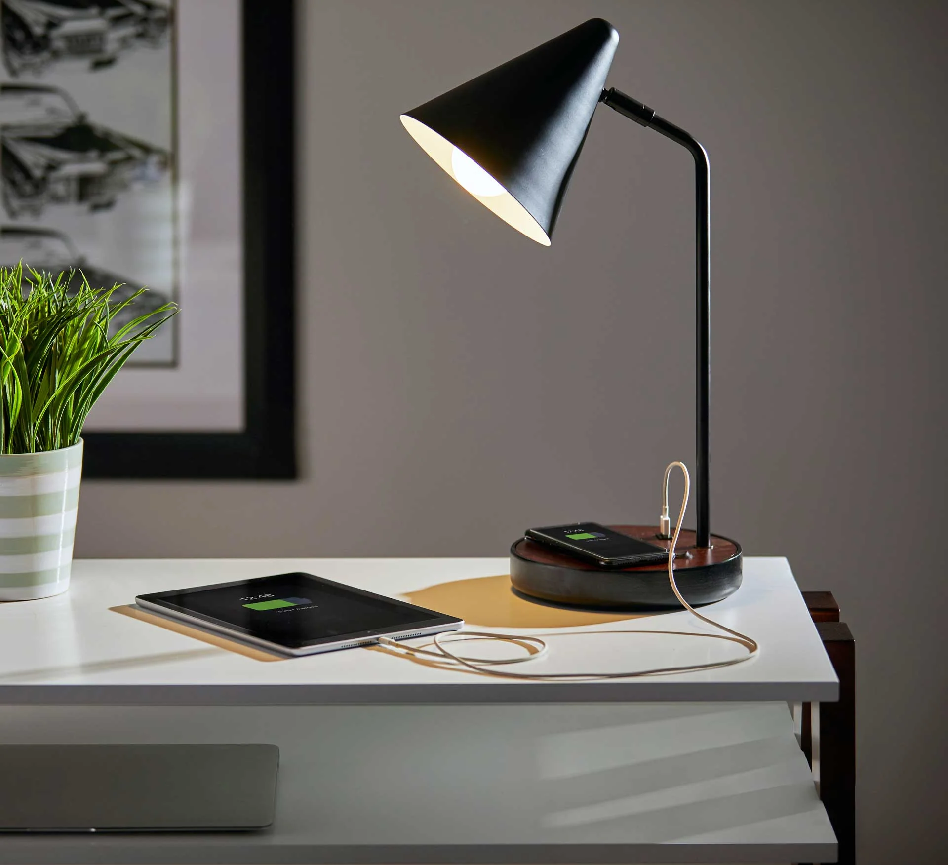 Orvault Wireless Charge Desk Lamp Black/Walnut - Image 7