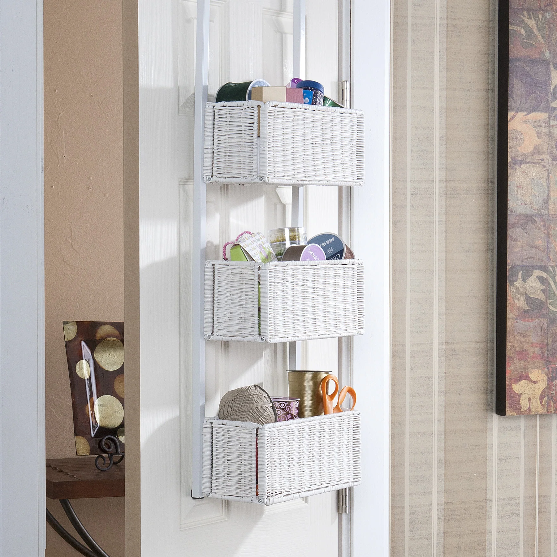 Over-The-Door 3-Tier Basket Storage White - Image 4