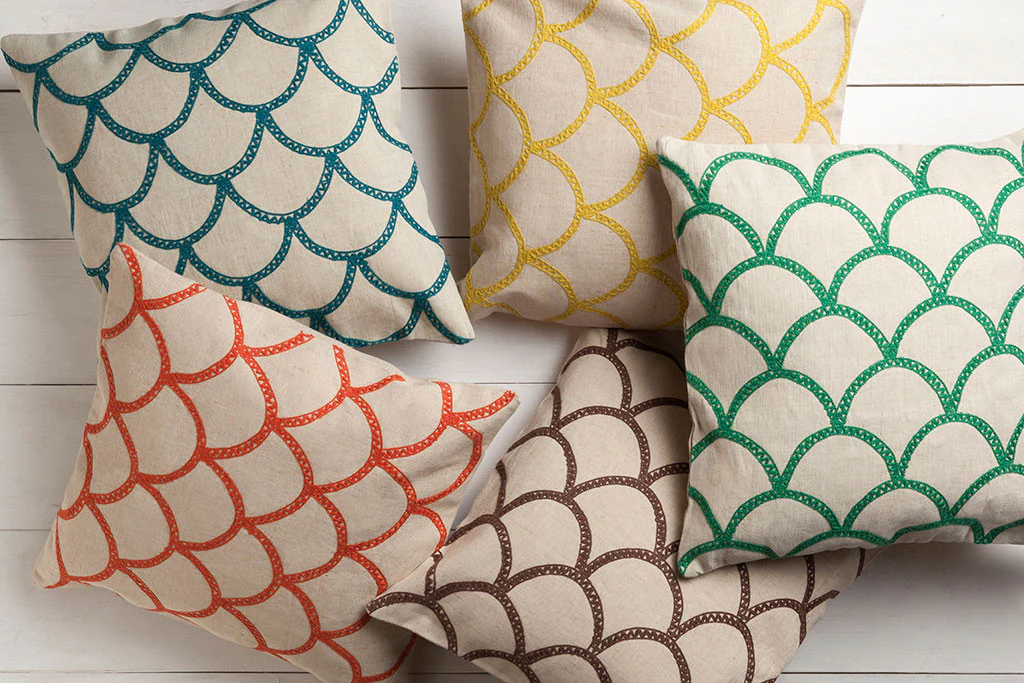 Overlapping Oval Ivory/Teal Pillow - Image 2