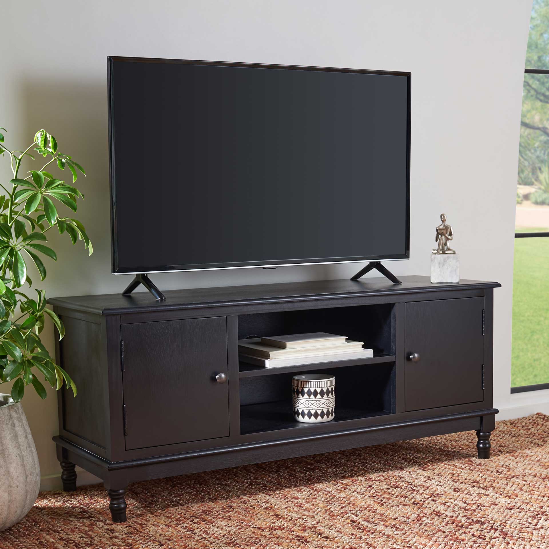 Ozbourne 2 Door 1 Shelf Media Stand Black - Image 8