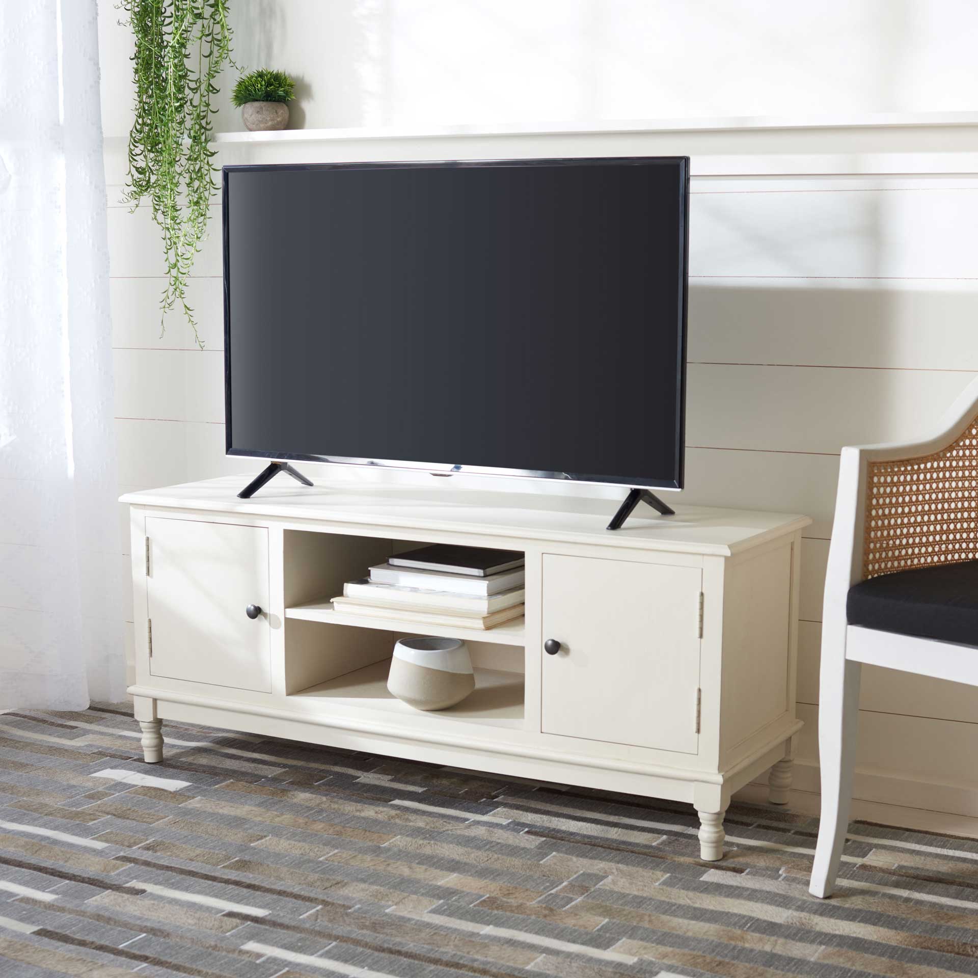 Ozbourne 2 Door 1 Shelf Media Stand Distressed White - Image 8