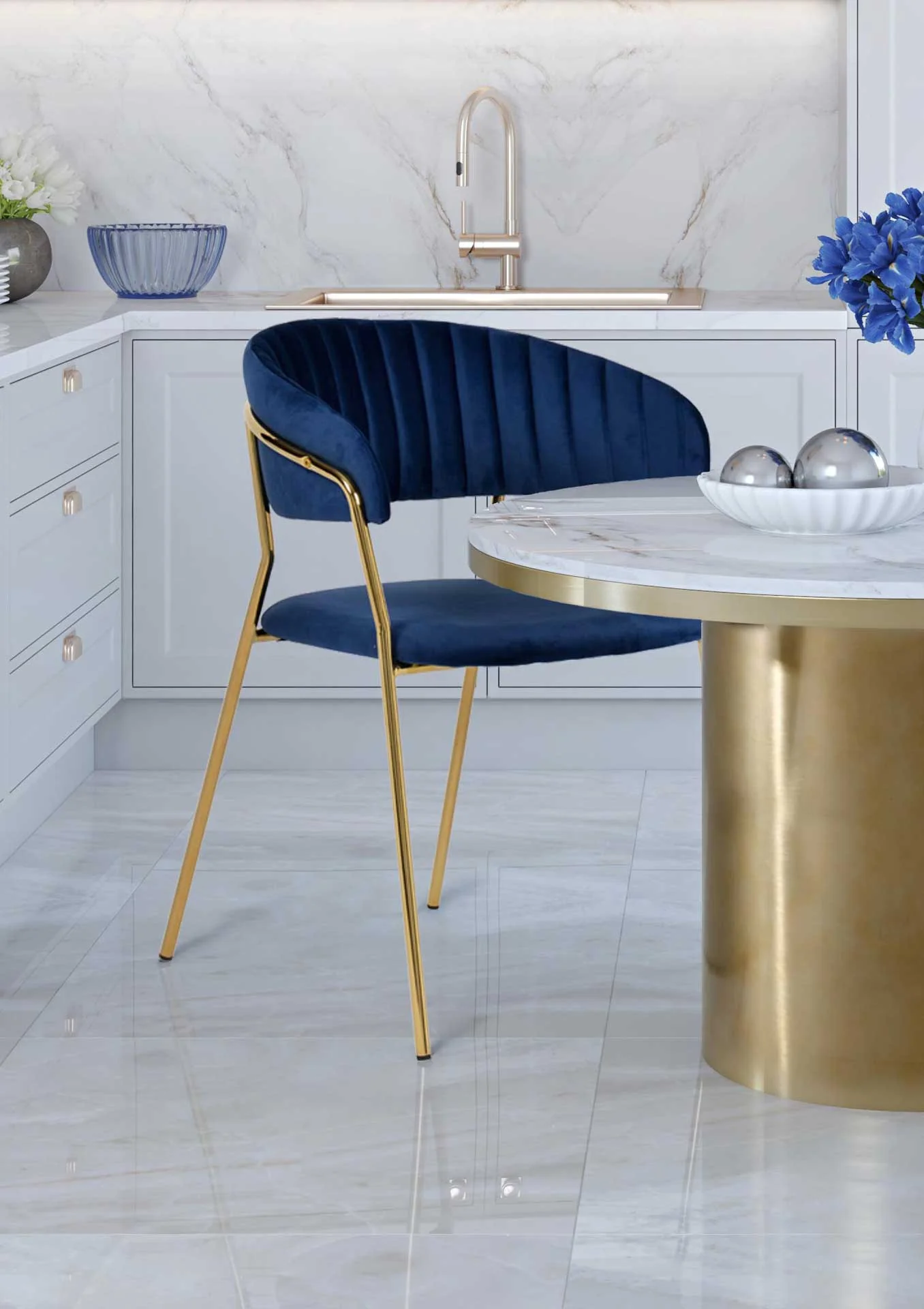 Paisley Velvet Chair Navy (Set of 2) - Image 8