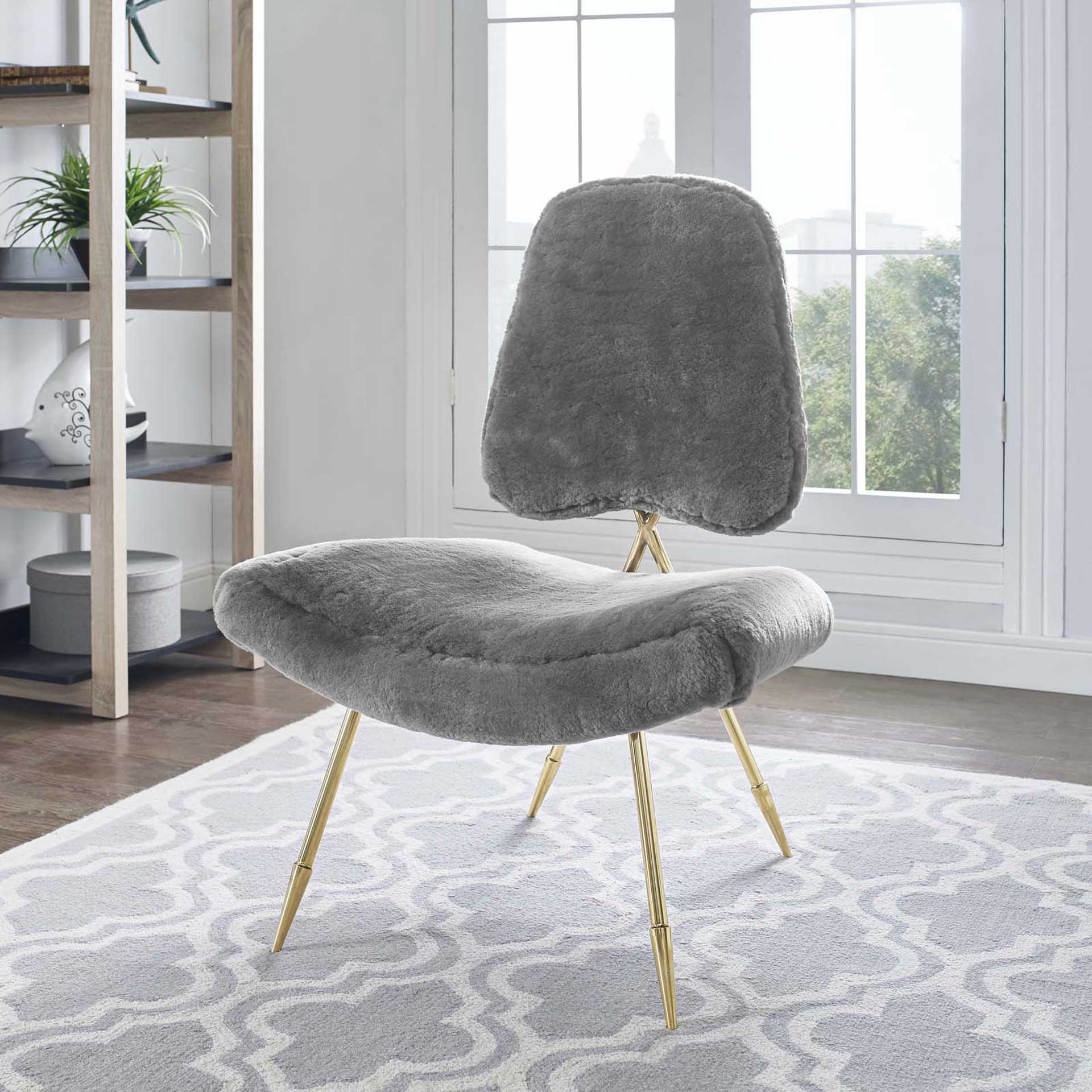 Palmer Upholstered Sheepskin Fur Lounge Chair Gray - Image 4