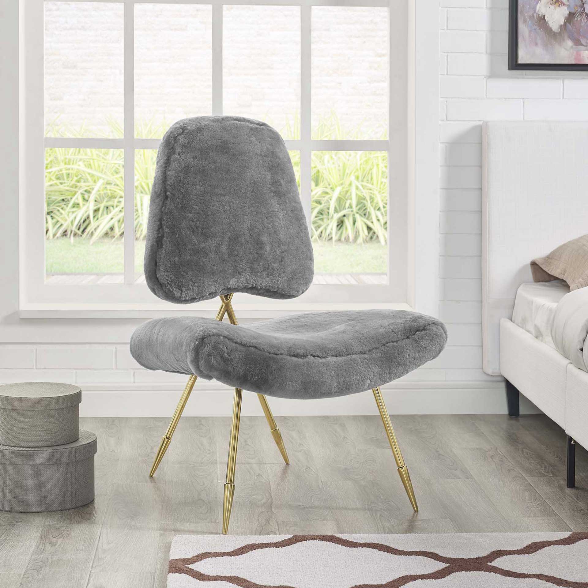 Palmer Upholstered Sheepskin Fur Lounge Chair Gray - Image 5