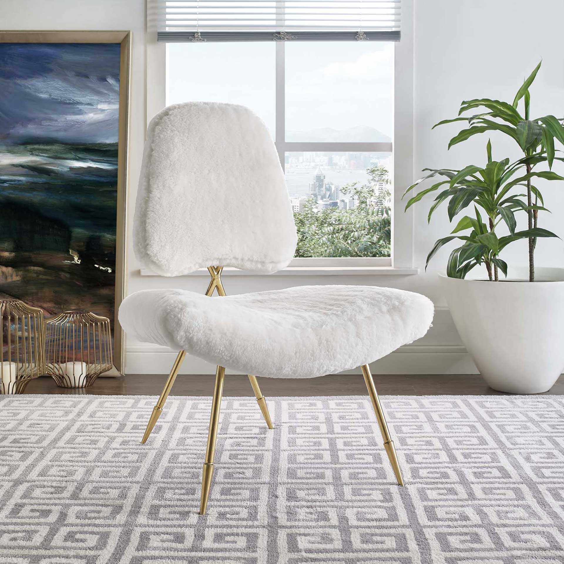 Palmer Upholstered Sheepskin Fur Lounge Chair White - Image 4