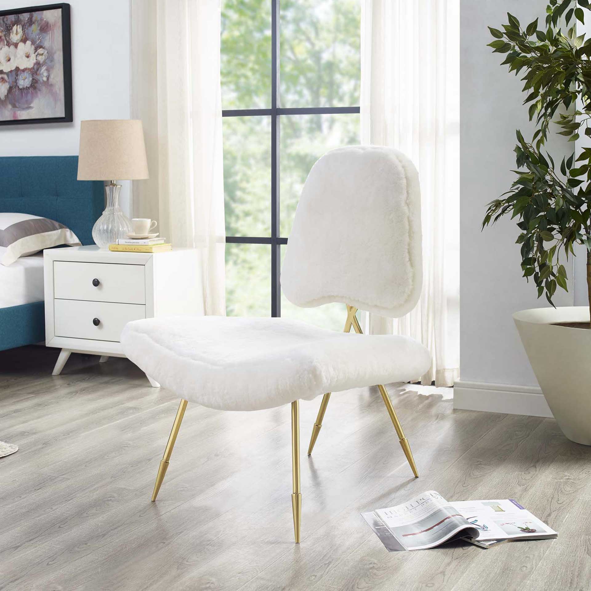 Palmer Upholstered Sheepskin Fur Lounge Chair White - Image 5