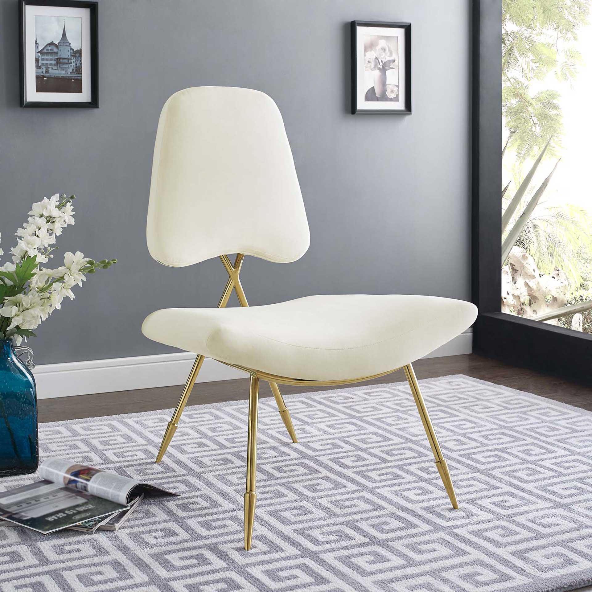 Palmer Upholstered Velvet Lounge Chair Ivory - Image 4