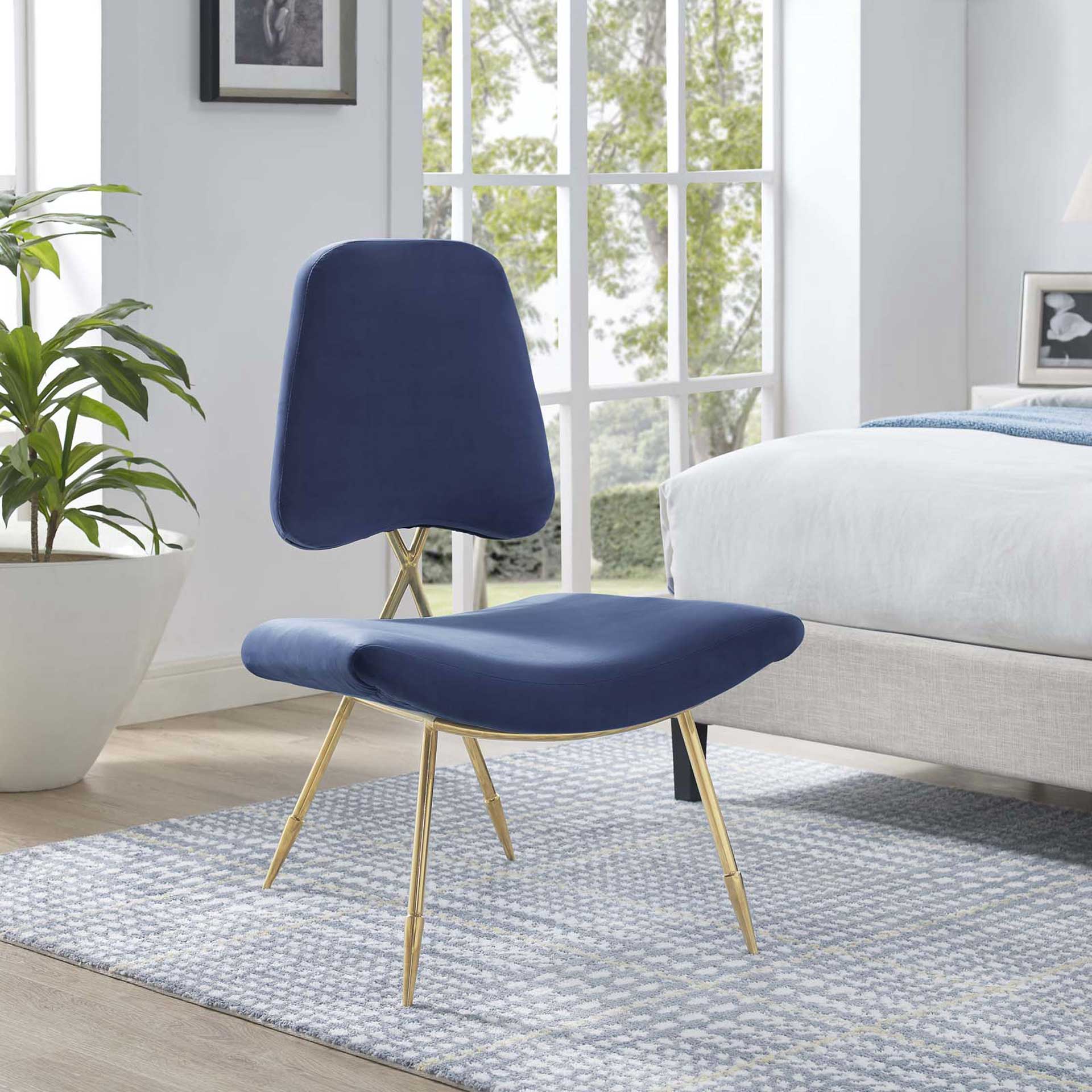 Palmer Upholstered Velvet Lounge Chair Navy - Image 5