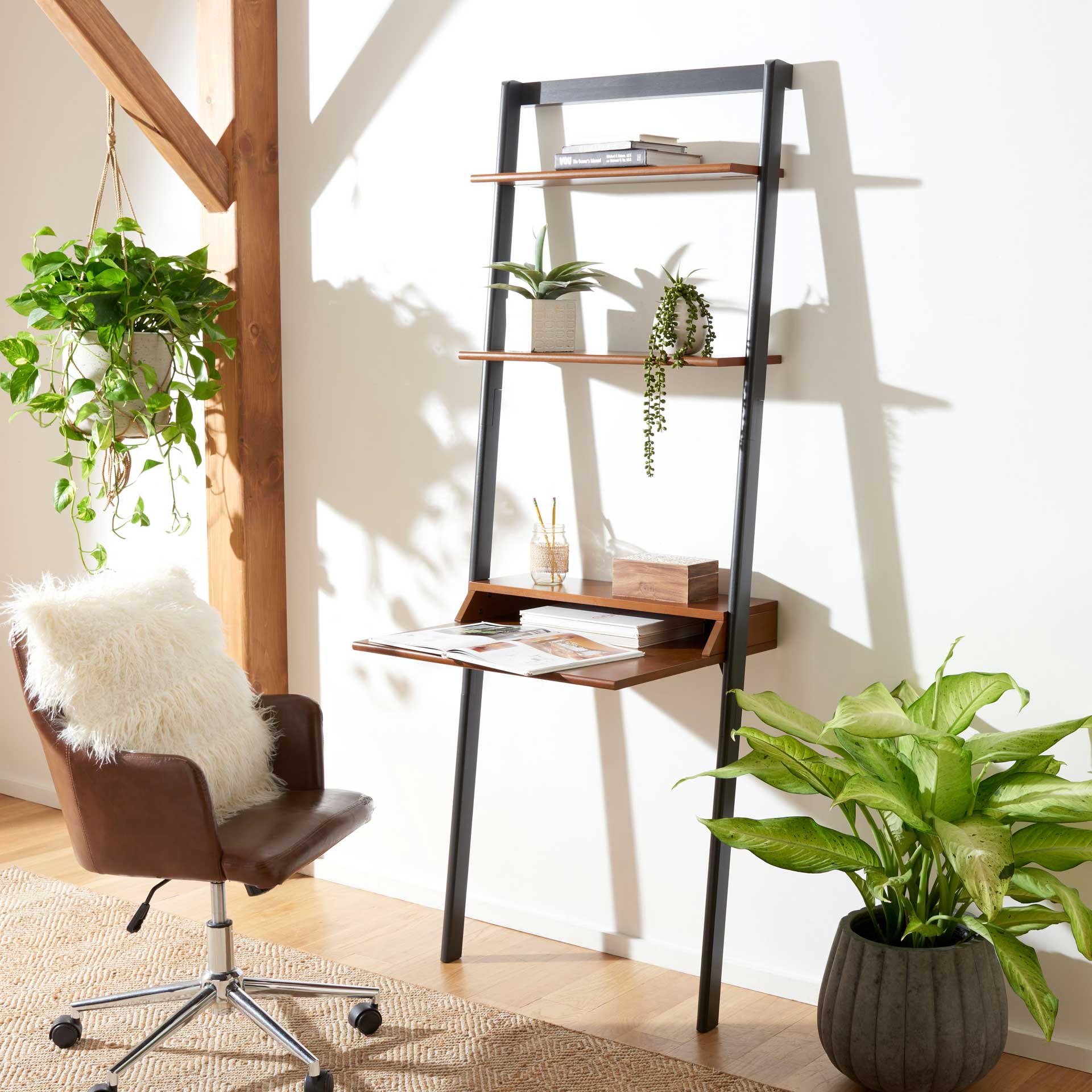 Paloma 2 Shelf Leaning Desk Honey Brown/Charcoal - Image 7