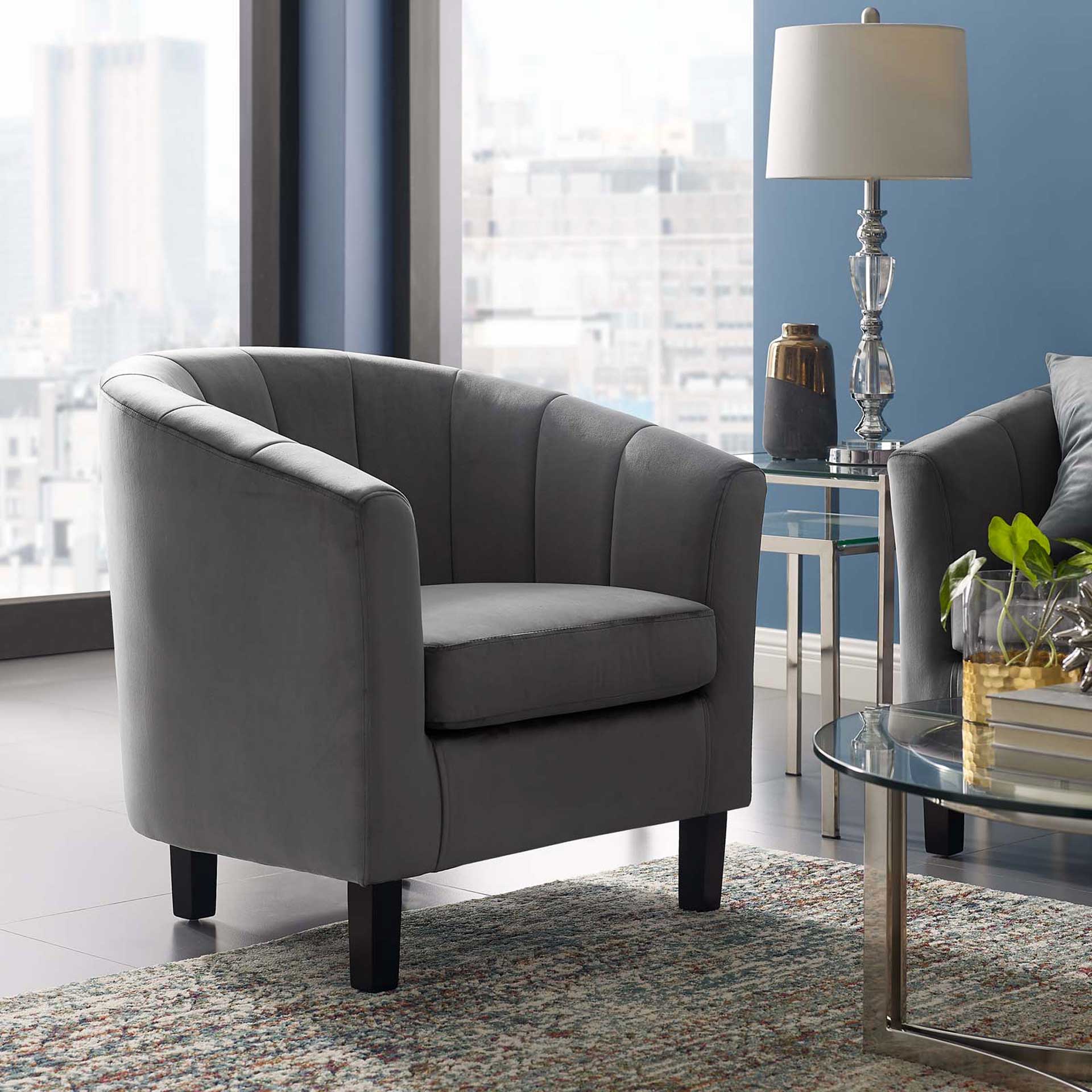 Paloma Channel Tufted Velvet Armchair Gray - Image 6