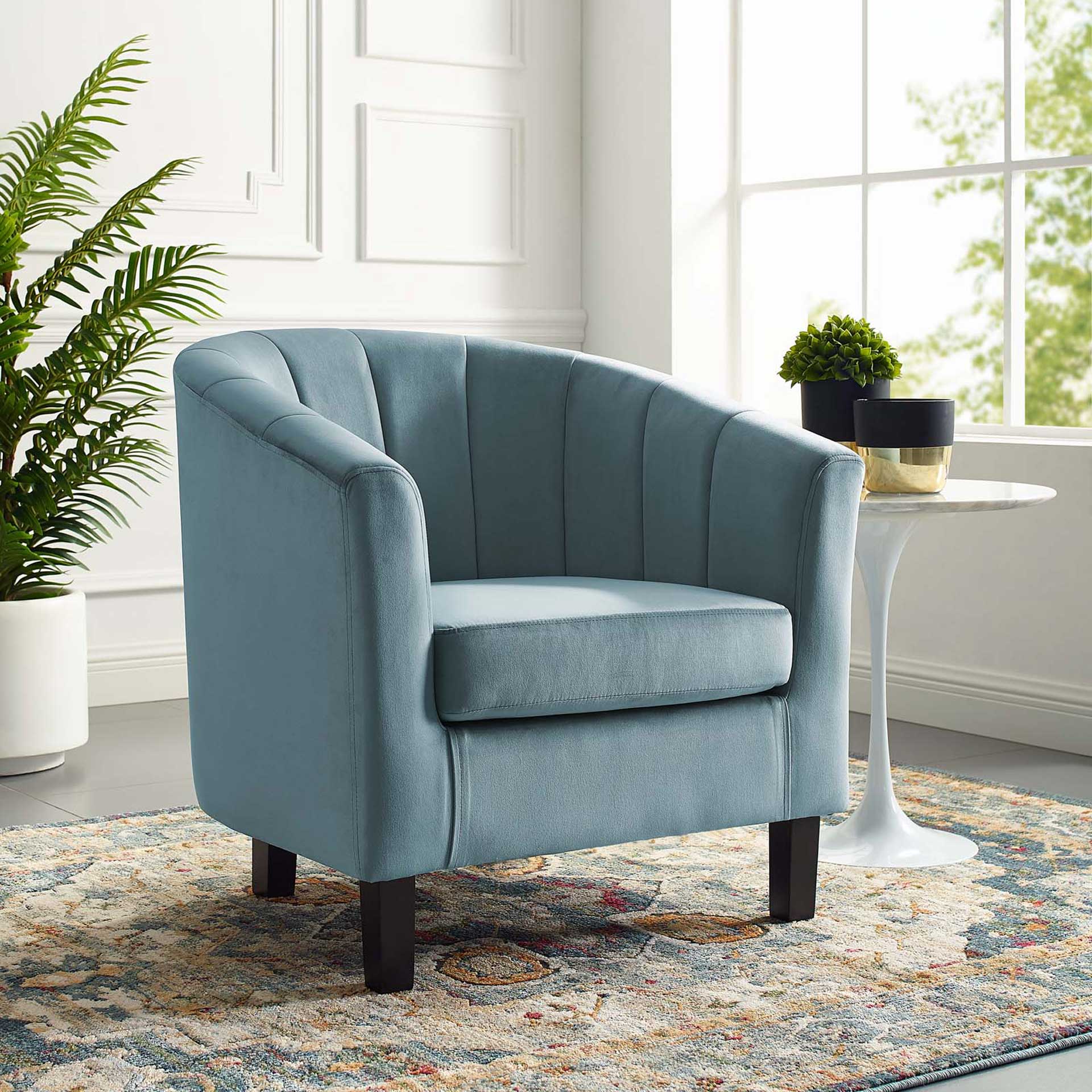 Paloma Channel Tufted Velvet Armchair Light Blue - Image 6