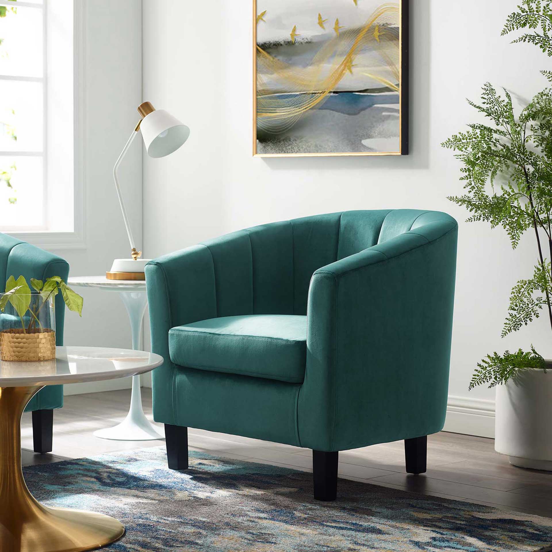 Paloma Channel Tufted Velvet Armchair Teal - Image 6