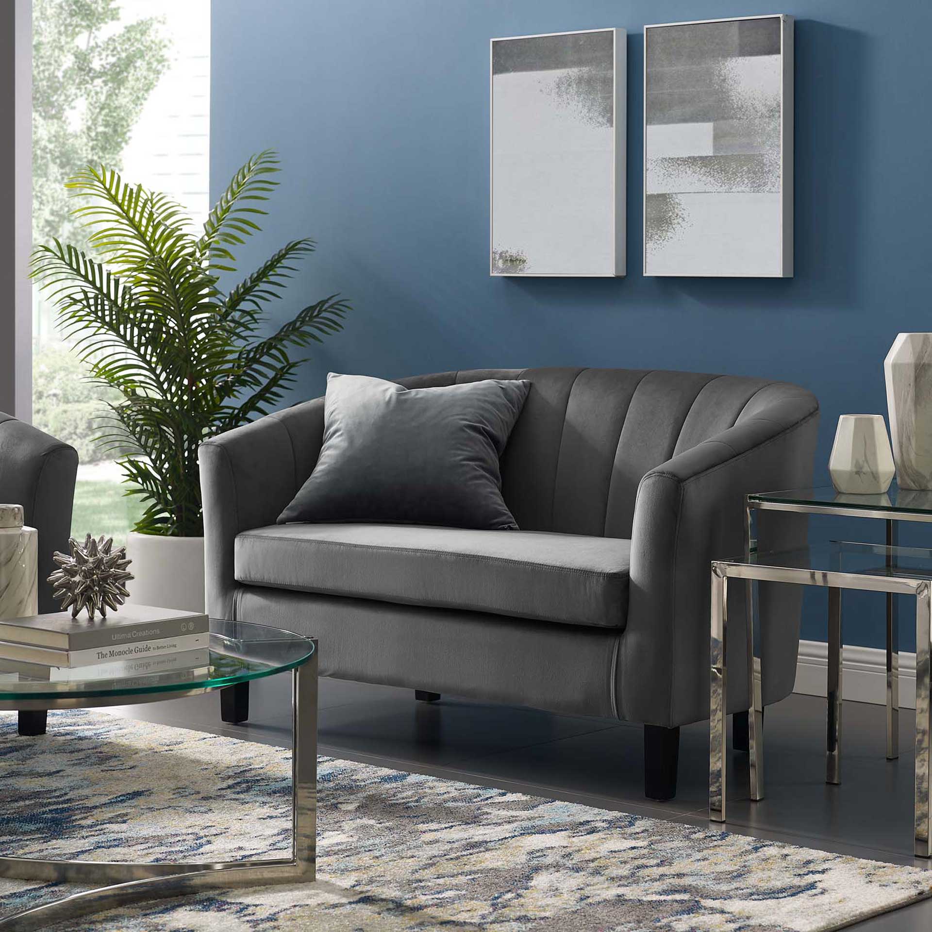 Paloma Channel Tufted Velvet Sofa Gray - Image 4