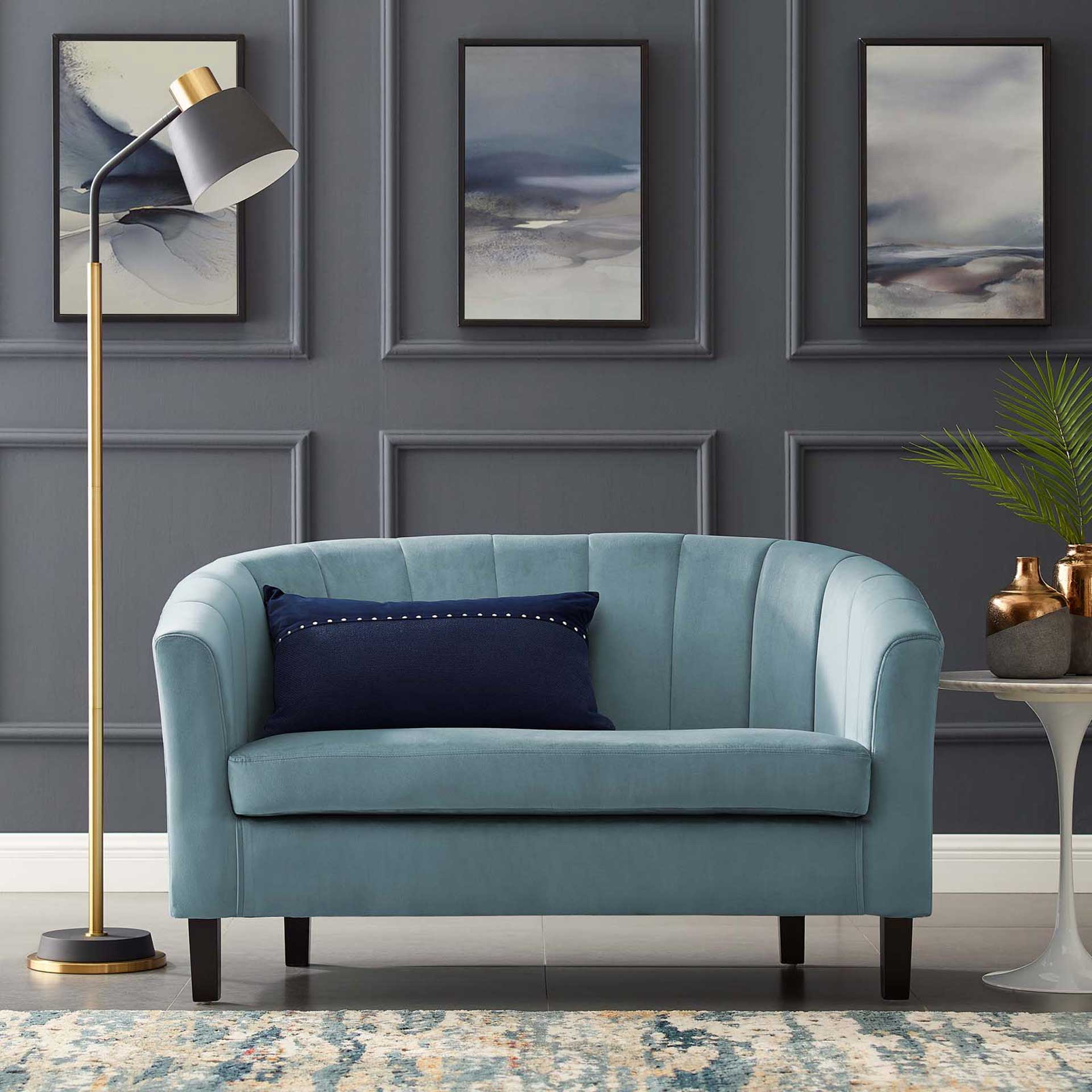 Paloma Channel Tufted Velvet Sofa Light Blue - Image 4