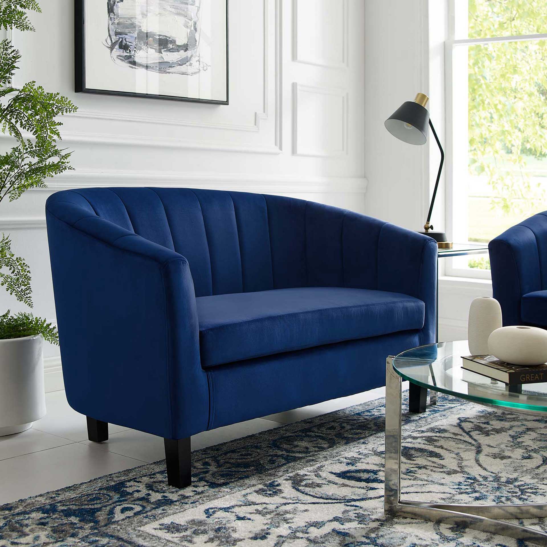 Paloma Channel Tufted Velvet Sofa Navy - Image 4