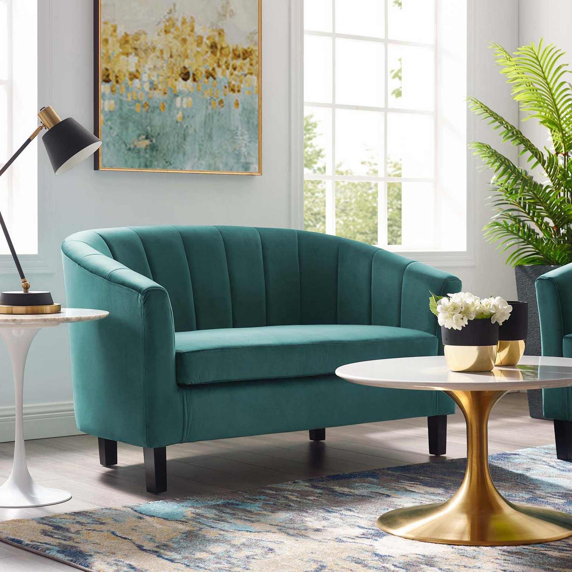 Paloma Channel Tufted Velvet Sofa Teal - Image 4